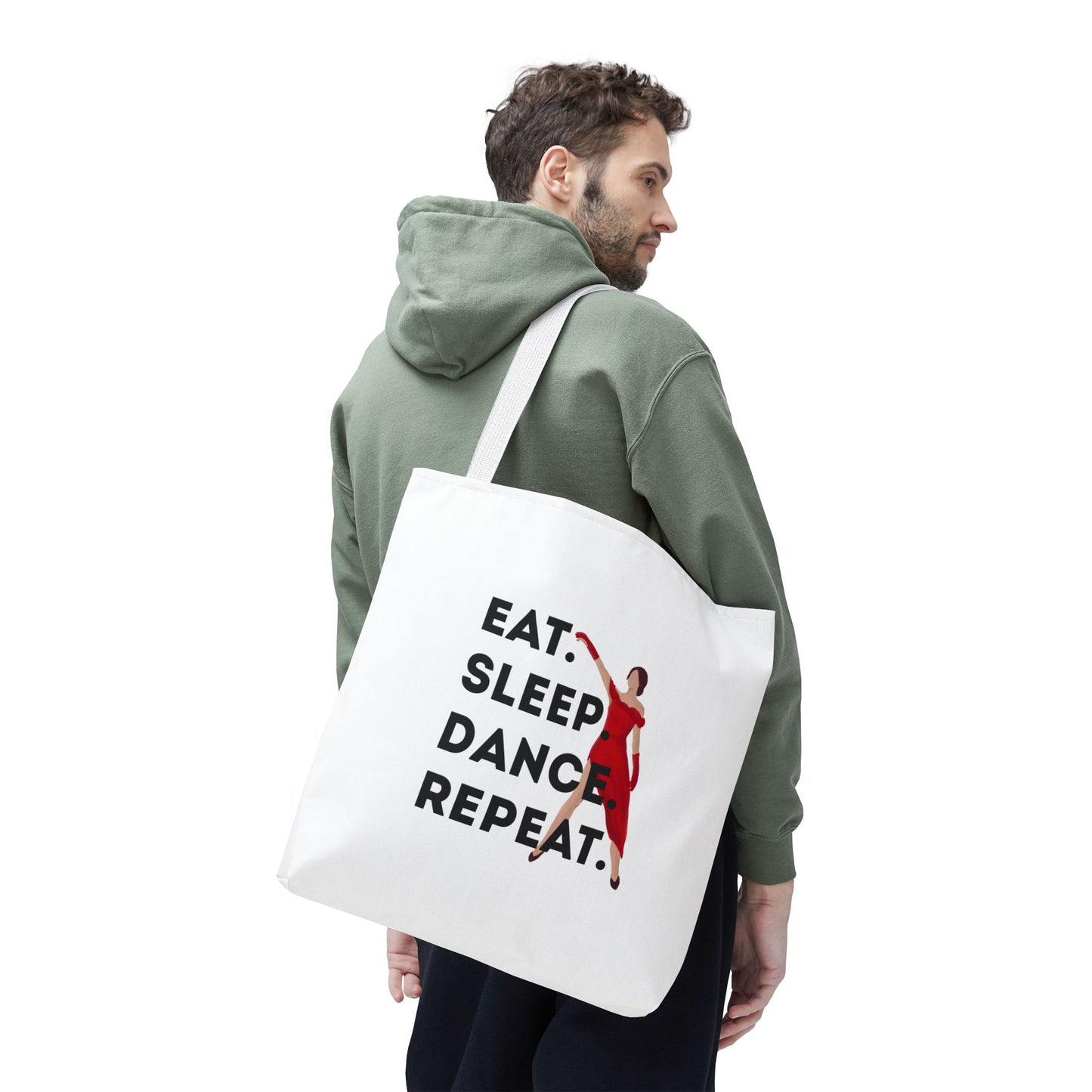 "Eat Sleep Dance Repeat" Canvas Tote Bag – Bold Dancer Graphic Dance Bag for Studio, School & Everyday Use
