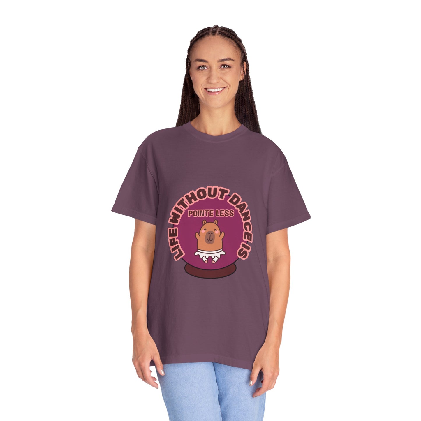 "Life Without Dance is Pointeless" Unisex Garment-Dyed T-Shirt – Cute Dancing Capybara Graphic Tee – Funny Dance Shirt for Animal Lovers & Performers
