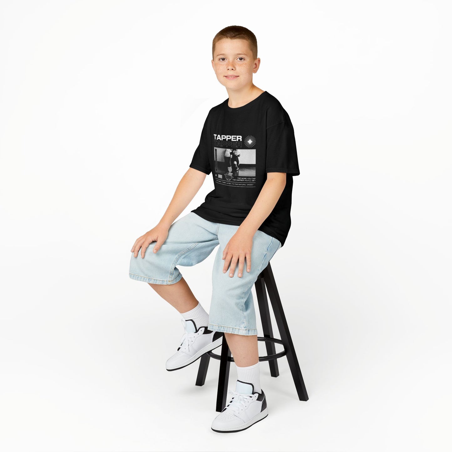 “Tapper” Youth Short Sleeve Tee – Streetwear-Inspired Tap Dance T-Shirt with Tap Shoes Graphic