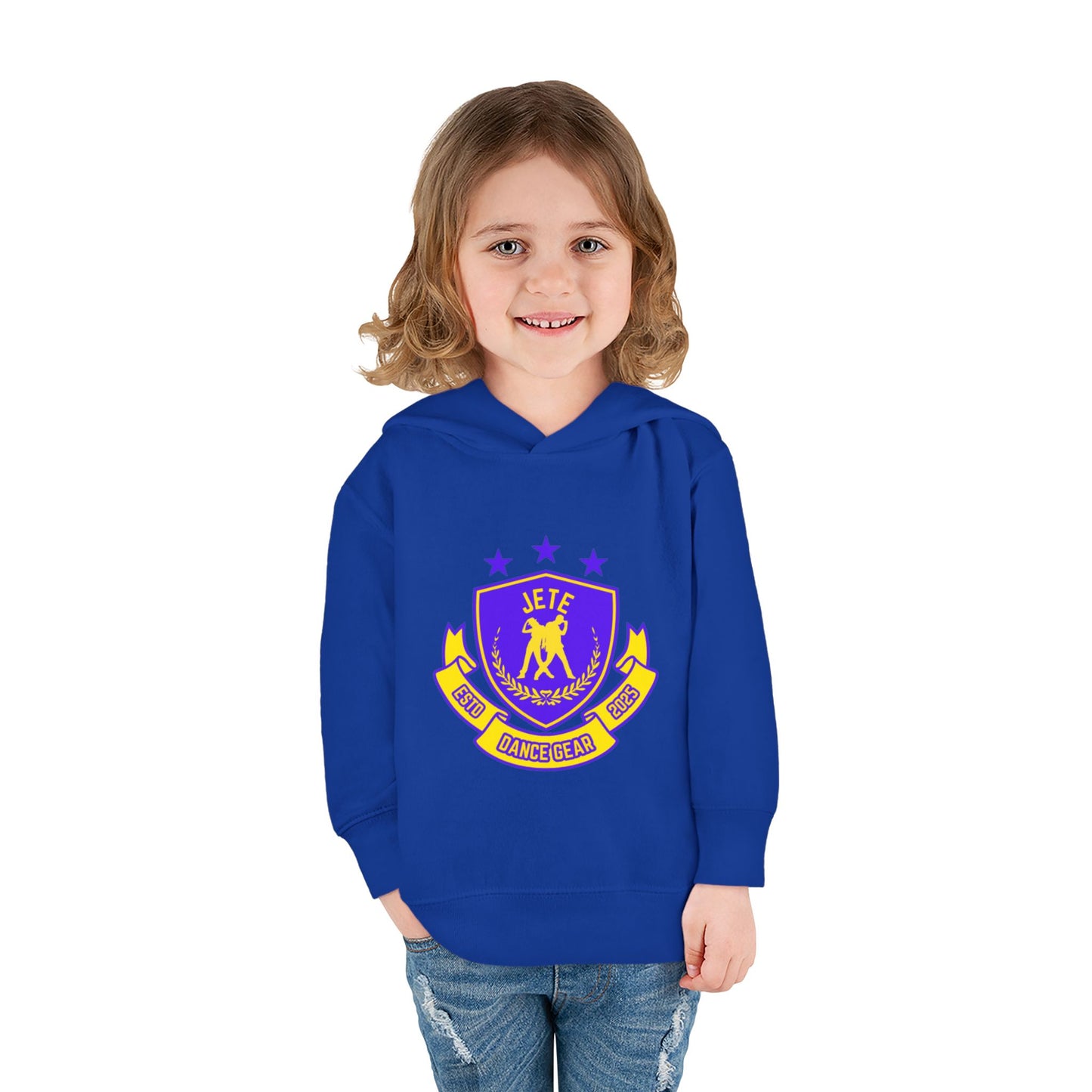 "Jeté Dance Gear" Toddler Pullover Fleece Hoodie – Collegiate-Inspired Dancer Graphic Sweatshirt for Kids