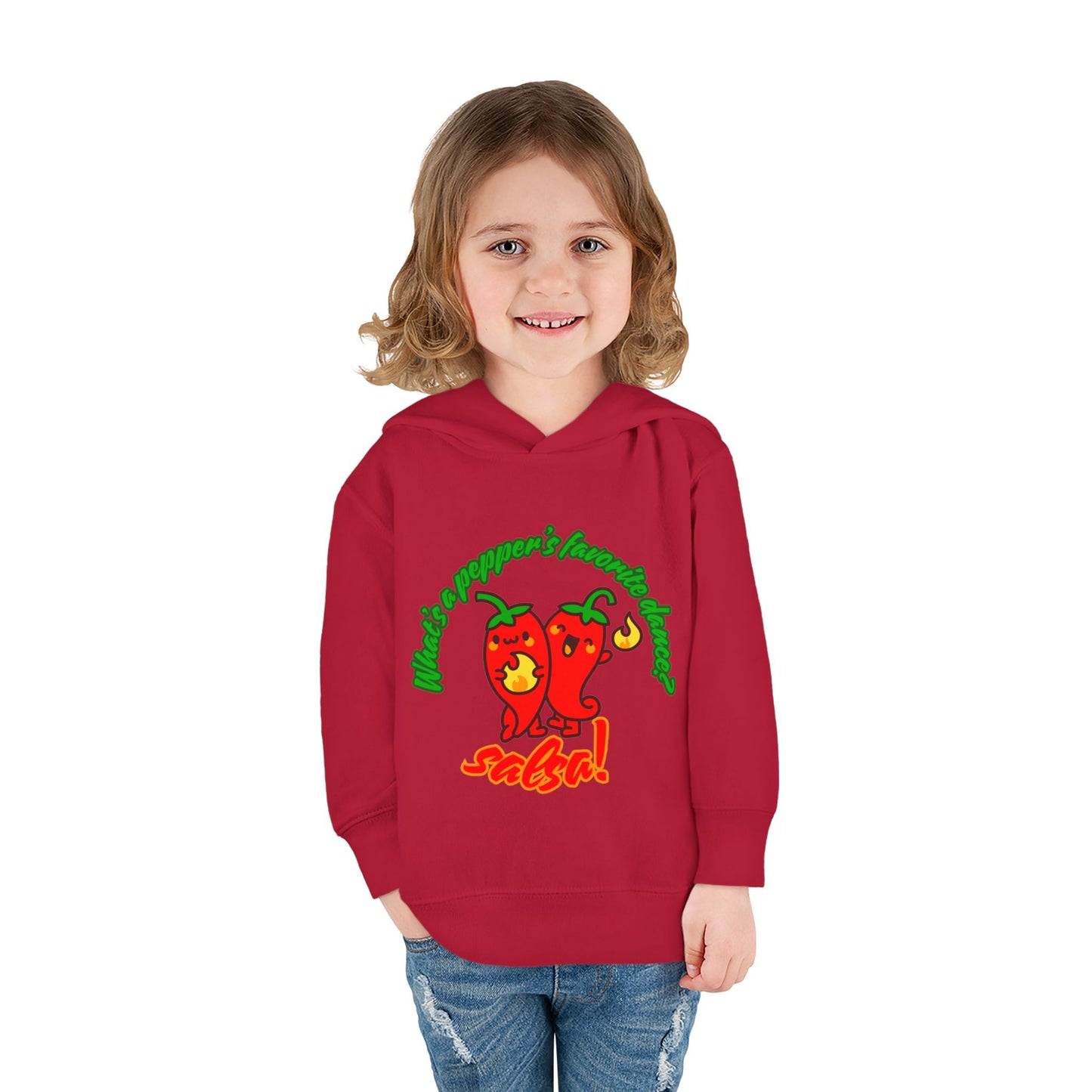 "What's a Pepper's Favorite Dance? Salsa!" Toddler Fleece Dance Hoodie – Funny Colorful Pullover for Kids