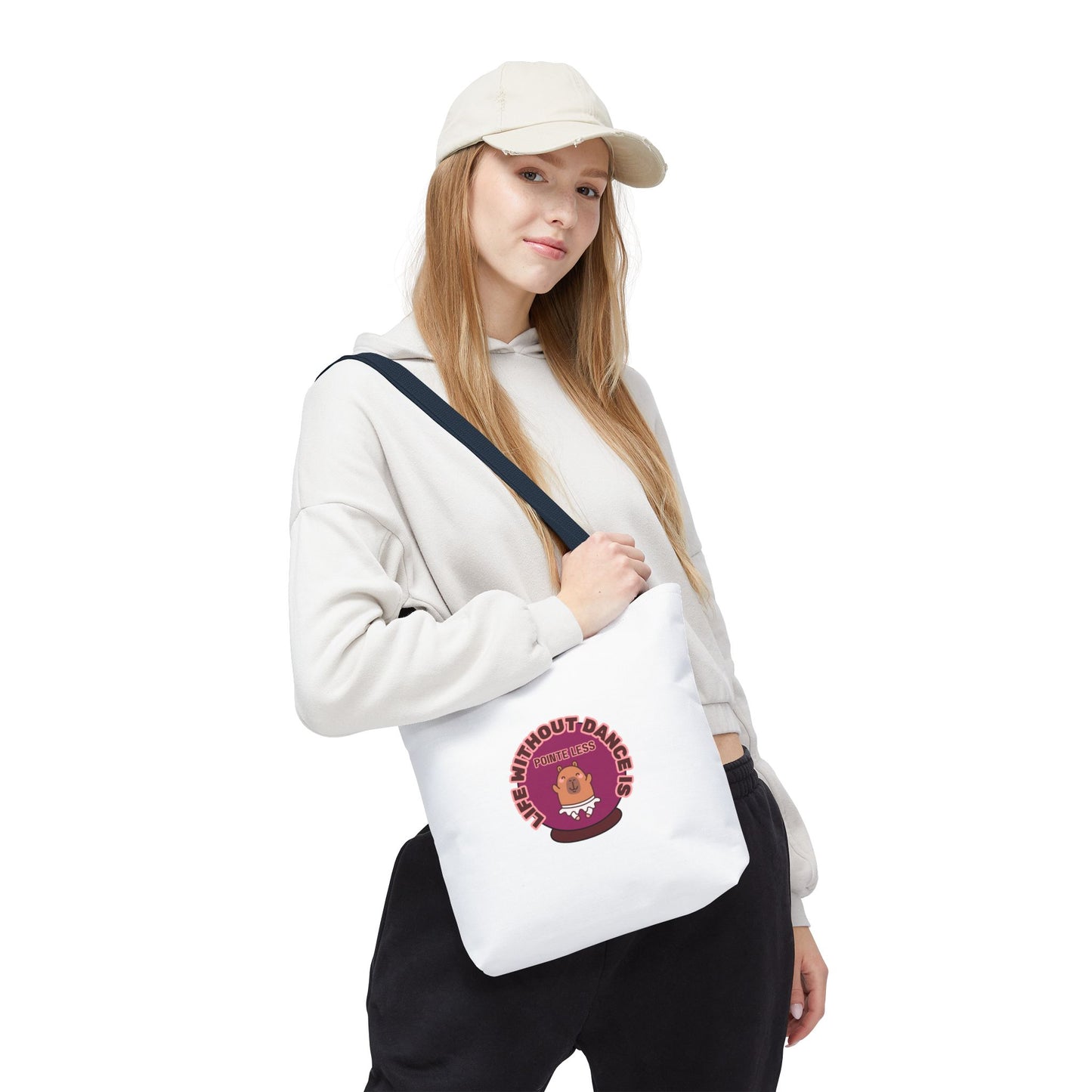 "Life Without Dance Is Pointeless" Capybara Canvas Tote Bag – Funny Dance Pun Tote for Dancers & Animal Lovers