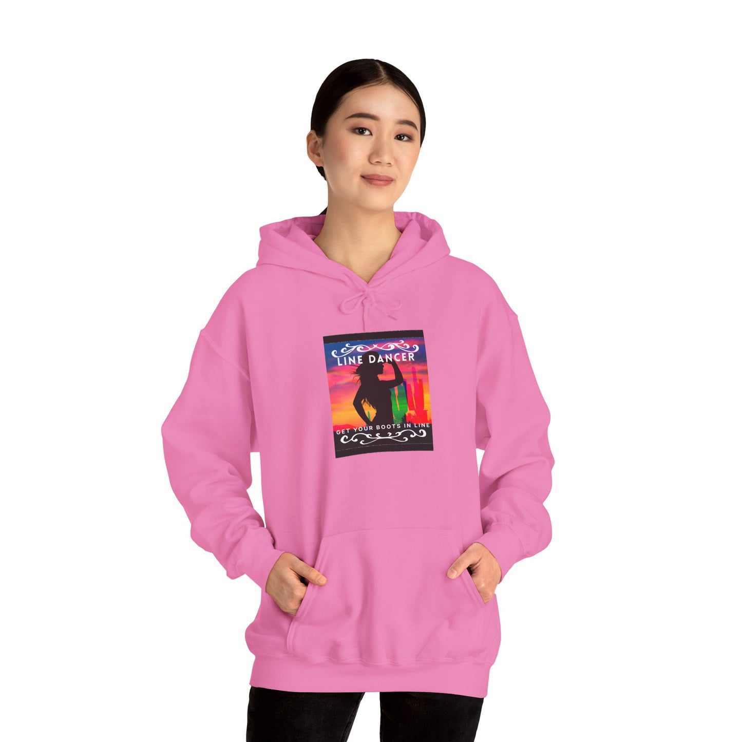 "Line Dancer, Get Your Boots in Line" Western-Inspired Graphic – Unisex Heavy Blend™ Hooded Sweatshirt