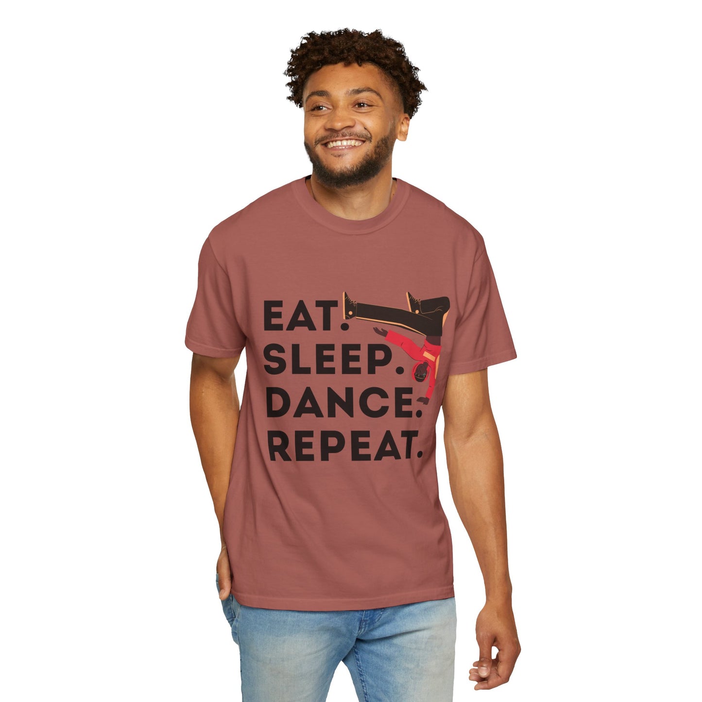 "Eat Sleep Dance Repeat" Unisex Garment-Dyed T-Shirt – Bold B-Boy Graphic Tee – Dance Lifestyle Shirt for Performers & Enthusiasts