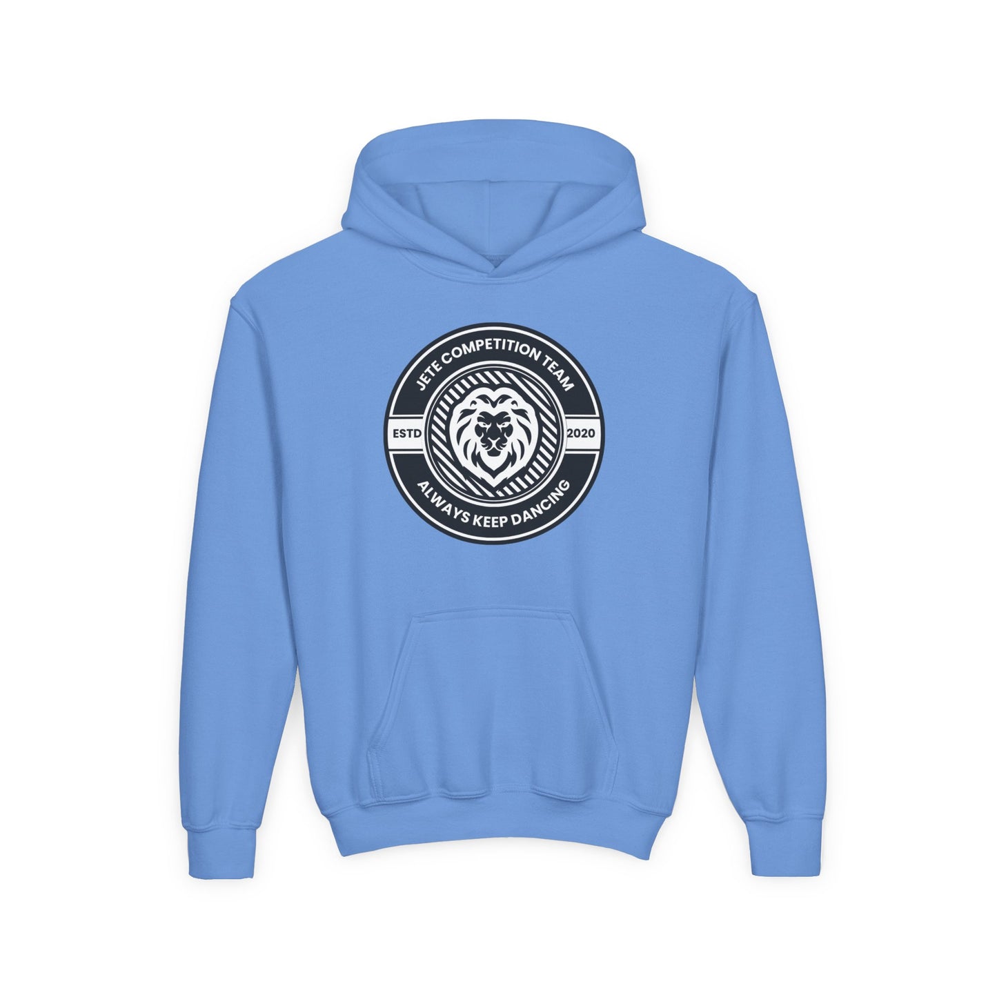 "Jeté Competition Team - Always Keep Dancing" Youth Hooded Sweatshirt – Bold Collegiate Emblem Dance Graphic Hoodie for Kids and Teens