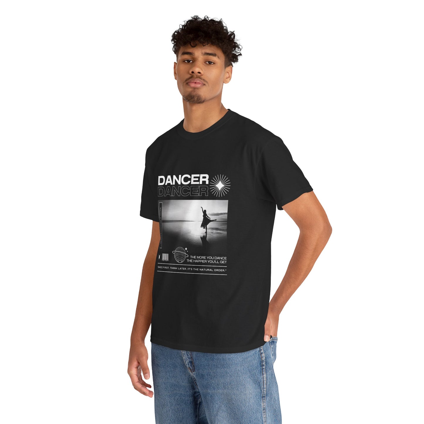 "Dancer" Arabesque Beach Scene Unisex Heavy Cotton Tee – Streetwear-Inspired Ballet Dance Graphic T-Shirt