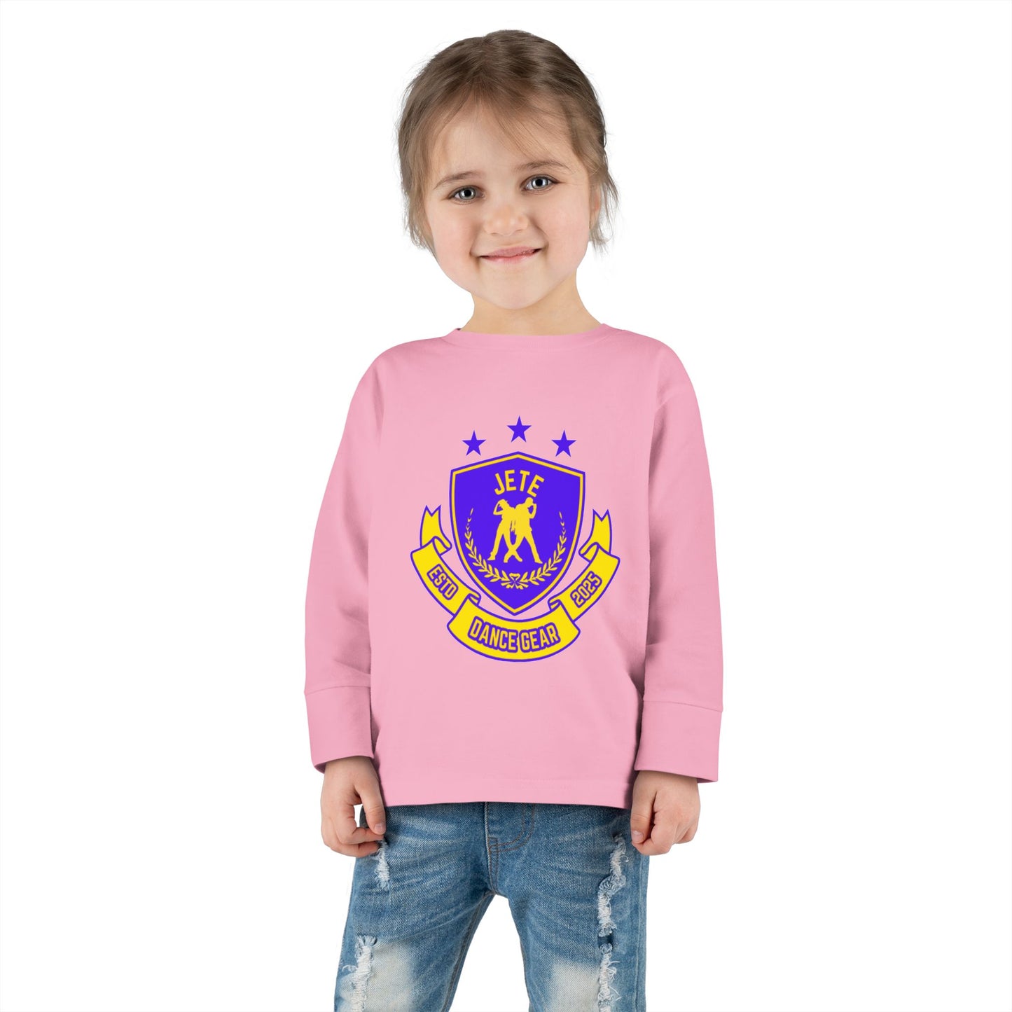 "Jeté Dance Gear" Toddler Dance T-Shirt – Collegiate-Inspired Dancer Graphic Long Sleeve Tee for Kids