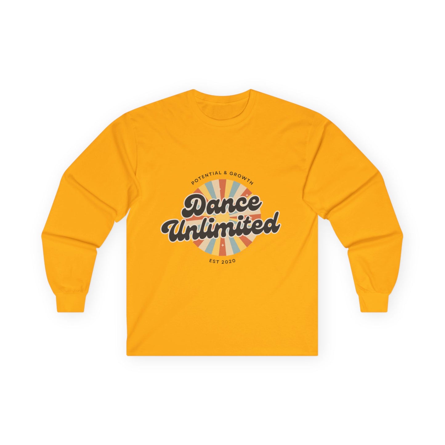 “Dance Unlimited – Potential & Growth" Unisex Long Sleeve Tee – Retro Dance Graphic Shirt for Motivated Dancers & Studio Apparel