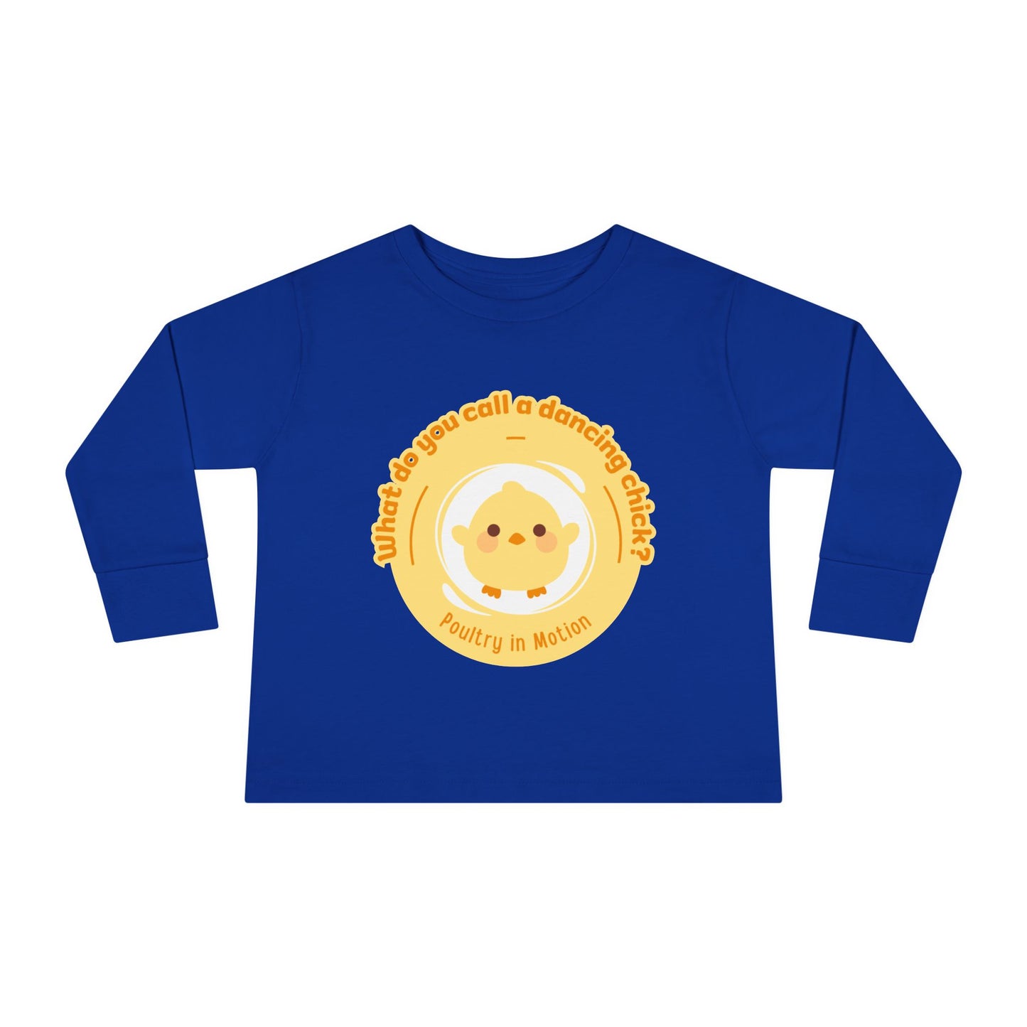 "What Do You Call a Dancing Chick? Poultry in Motion" Toddler Dance T-Shirt – Cute Chicken Graphic Long Sleeve Tee for Kids