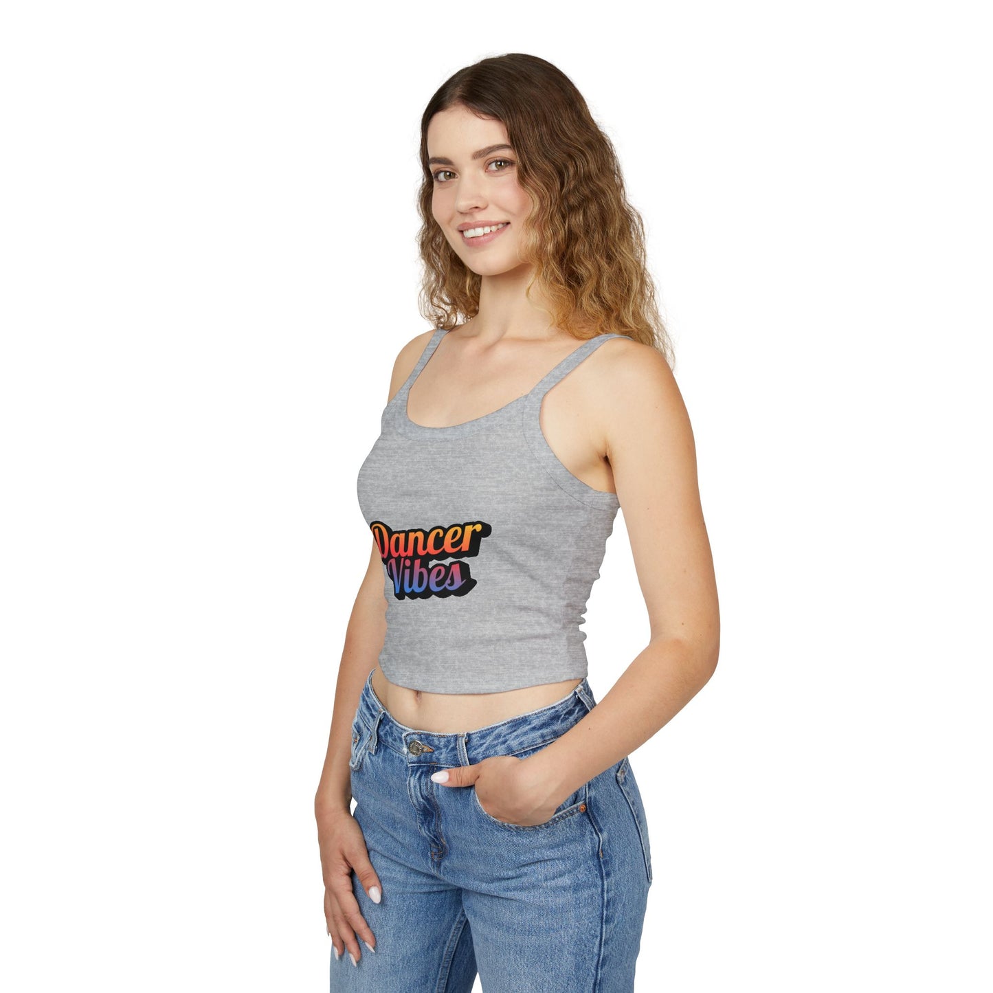 "Dancer Vibes" Women’s Spaghetti Strap Tank Top – Colorful Text Graphic | Fun Dance Lifestyle Shirt for Studio, Festivals & Everyday Style