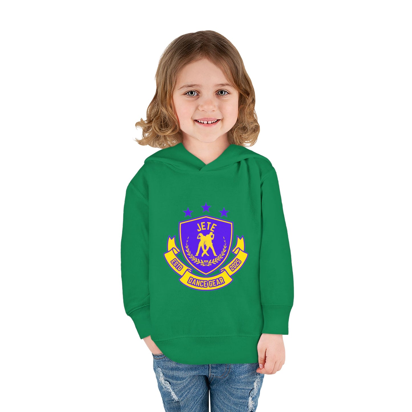 "Jeté Dance Gear" Toddler Pullover Fleece Hoodie – Collegiate-Inspired Dancer Graphic Sweatshirt for Kids