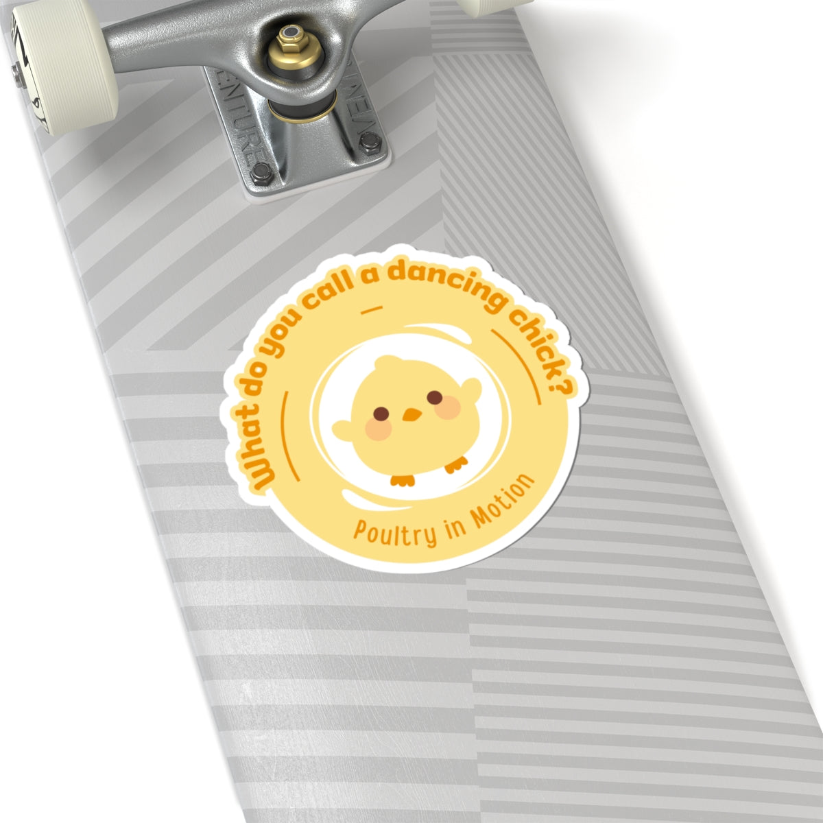 "What do you call a dancing chick? Poultry in Motion." Kiss-Cut Sticker – Funny Dancing Chicken Pun – Cute Dance-Themed Vinyl Sticker for Laptops, Journals & Water Bottles