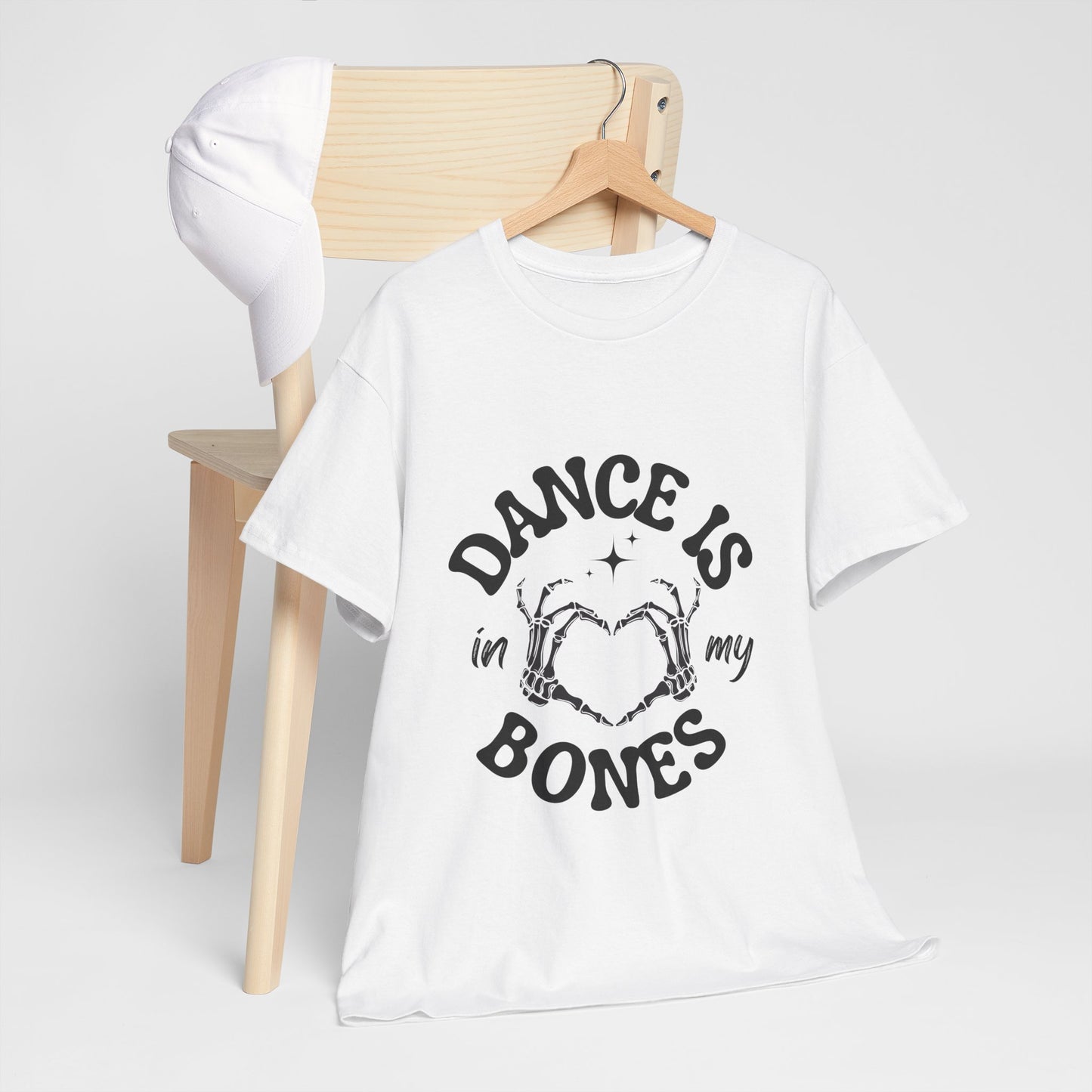 “Dance Is in My Bones” Halloween Dance T-Shirt with Cute Skeleton Heart Graphic - Unisex Heavy Cotton Tee