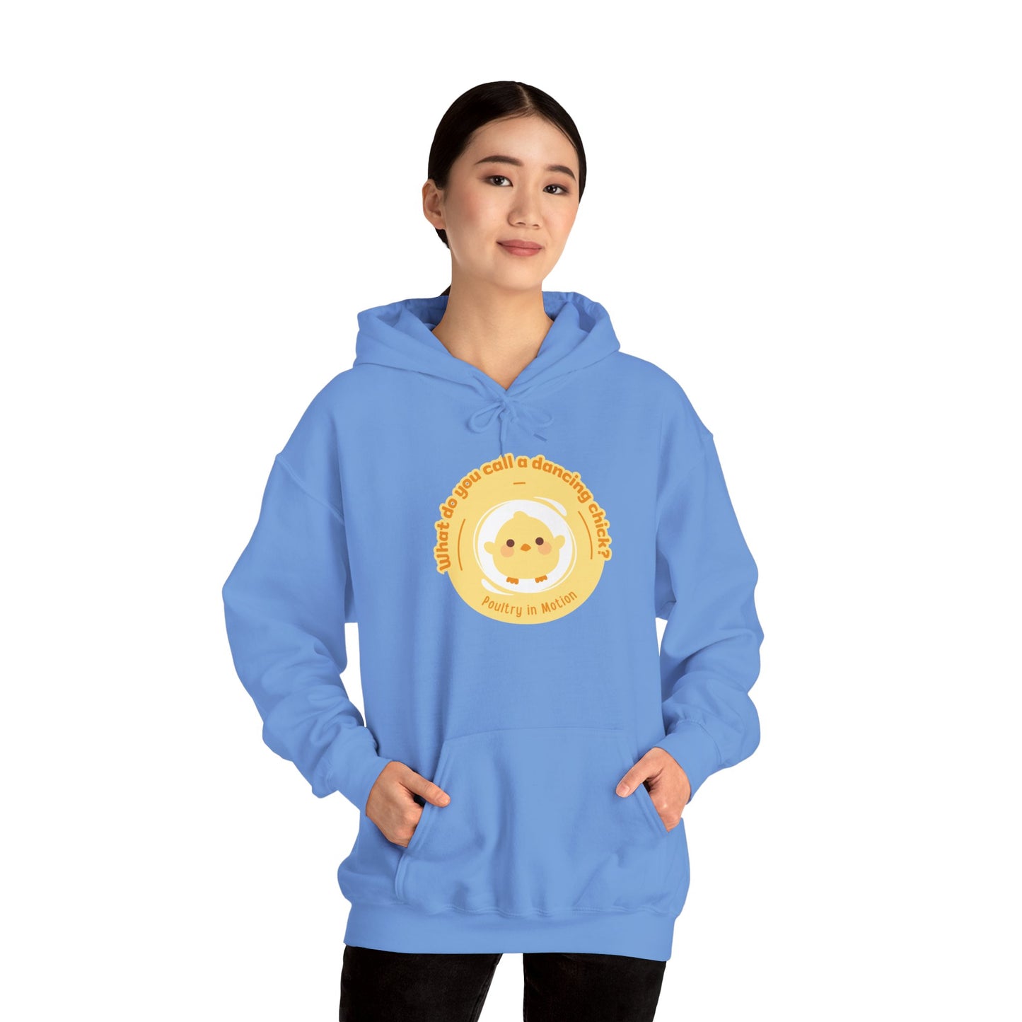 "What do you call a dancing chick? Poultry in Motion" Unisex Dance Hoodie – Funny Dancing Chick Graphic Sweatshirt for Dancers