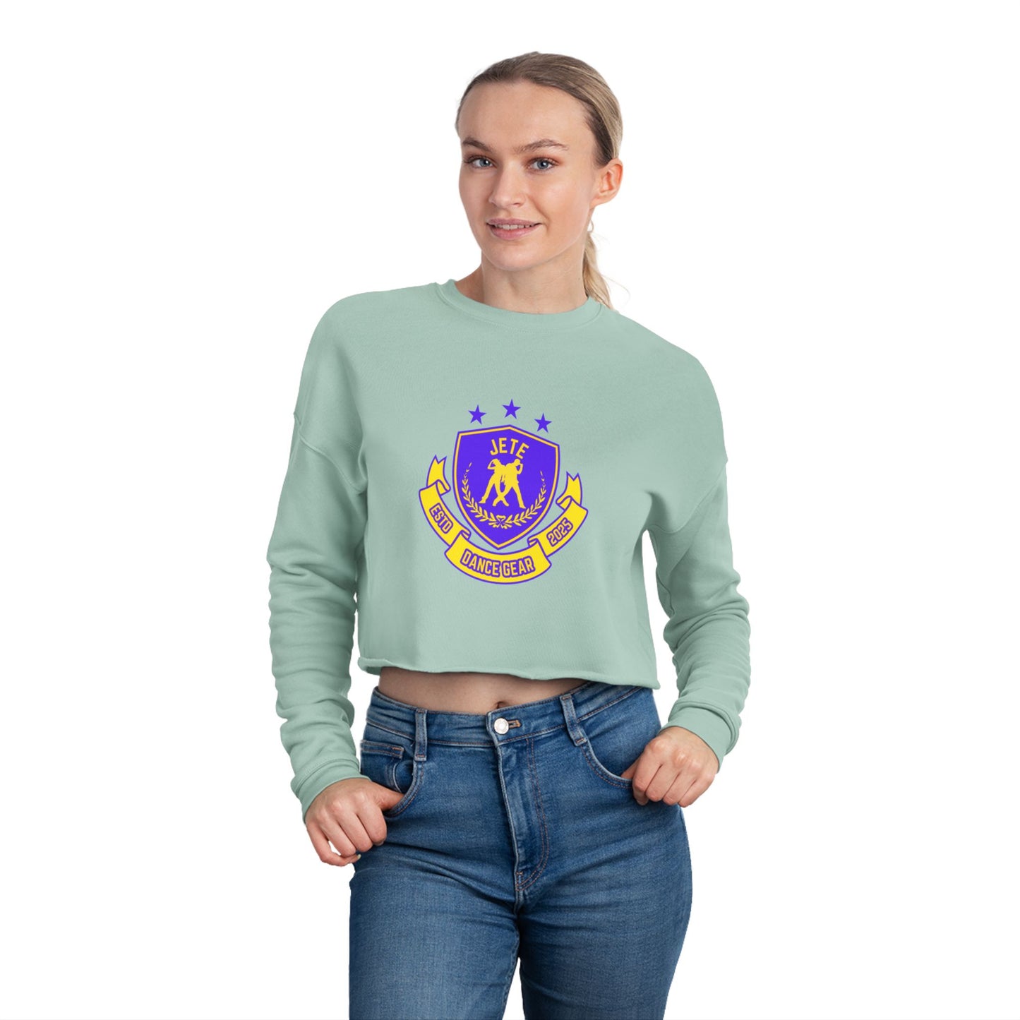 "Jeté Dance Gear" Women’s Cropped Dance Sweatshirt – Bold Collegiate-Inspired Graphic | Trendy Ballet & Studio Apparel for Dancers