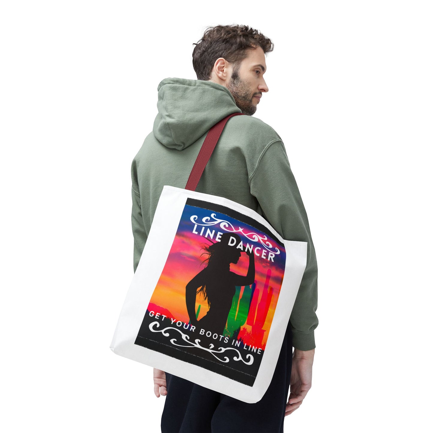 "Line Dancer, Boots on the Ground” Canvas Tote Bag – Cowgirl Graphic | Western Dance Bag for Country Lovers & Line Dancing Fans