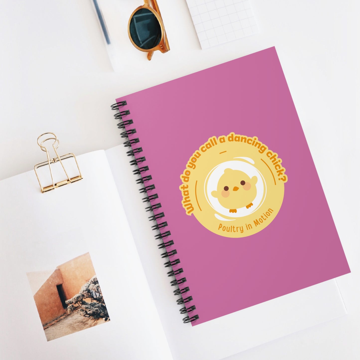 "Poultry in Motion" Spiral Notebook – Funny Dance Pun Journal with Cute Chicken Graphic for Dancers, Writers & Pun Lovers