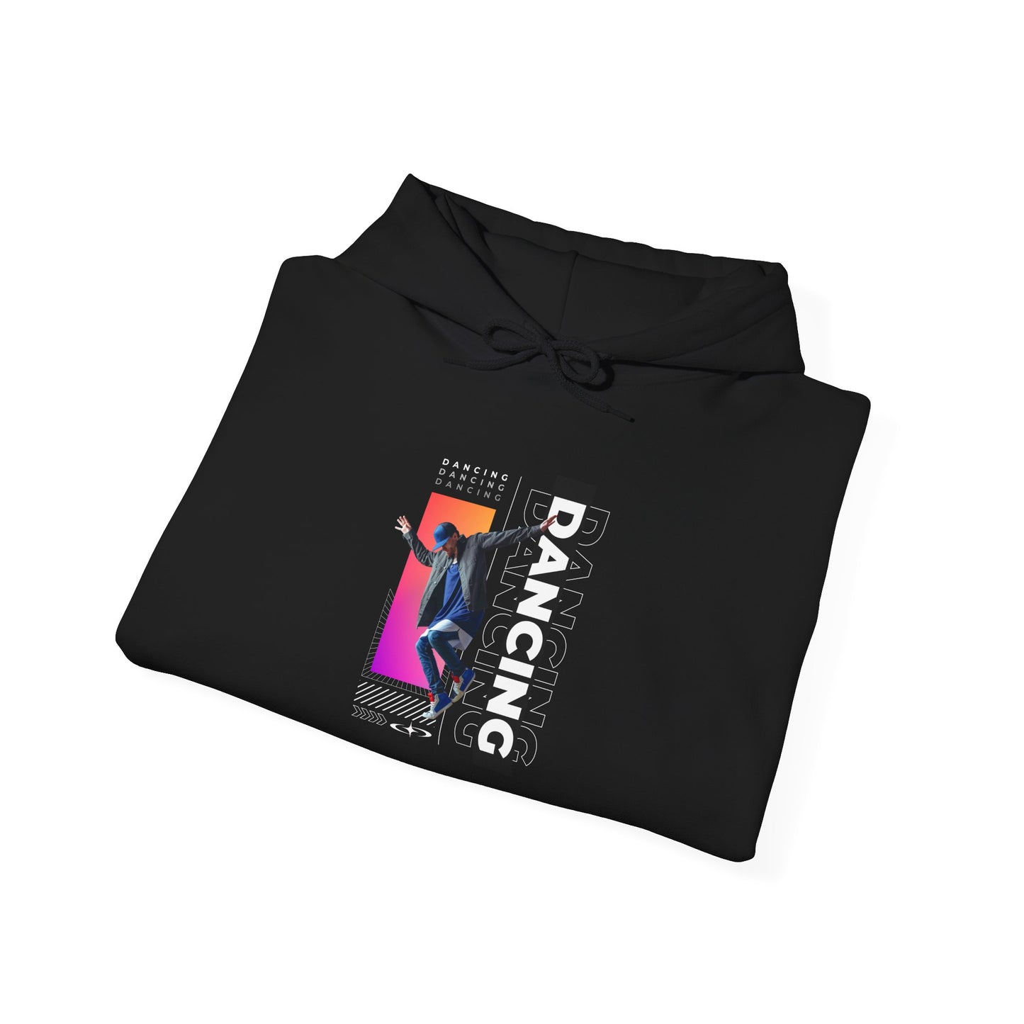 “Dancing” Text with Streetwear-Style Male Dancer Graphic – Unisex Heavy Blend™ Hooded Sweatshirt – Cozy Dance Hoodie for Performers & Dance Enthusiasts