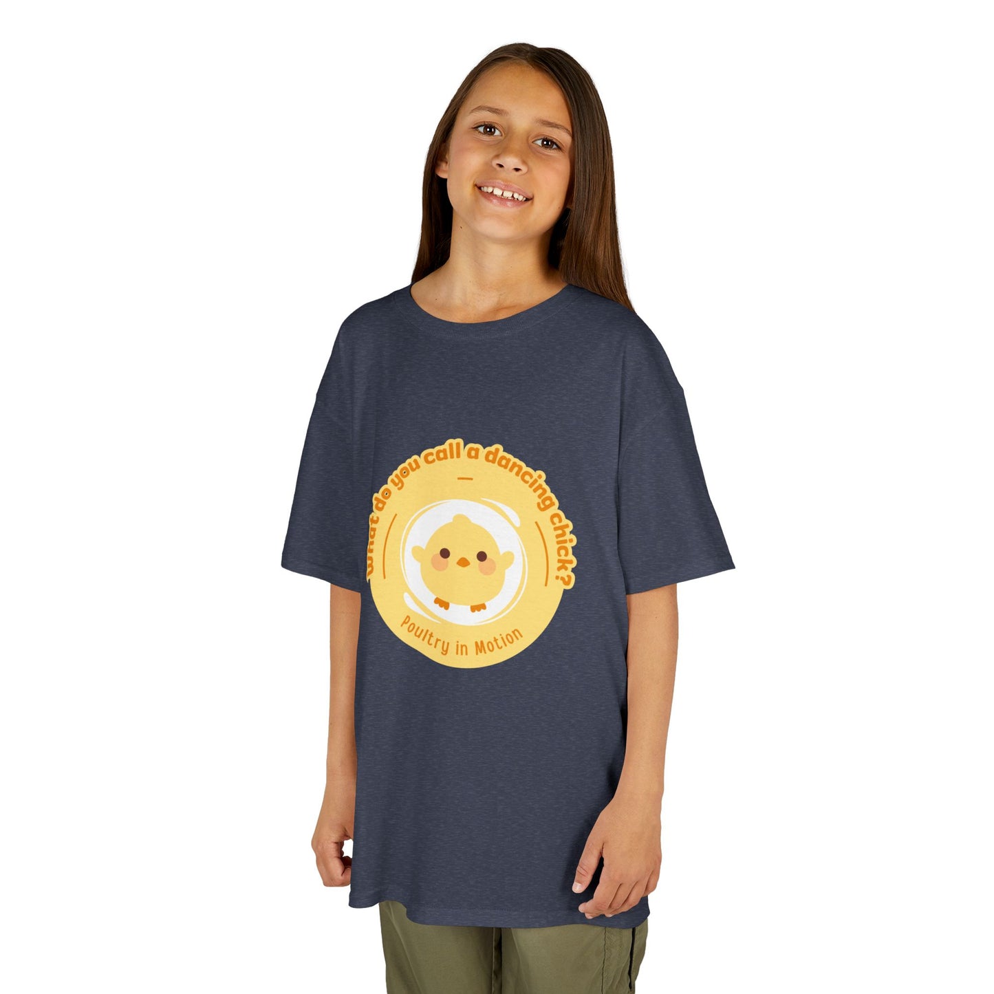 “What do you call a dancing chick? Poultry in Motion” Funny Chick Dance Tee for Kids – Cute Chicken Graphic - Youth Dance Pun T-Shirt