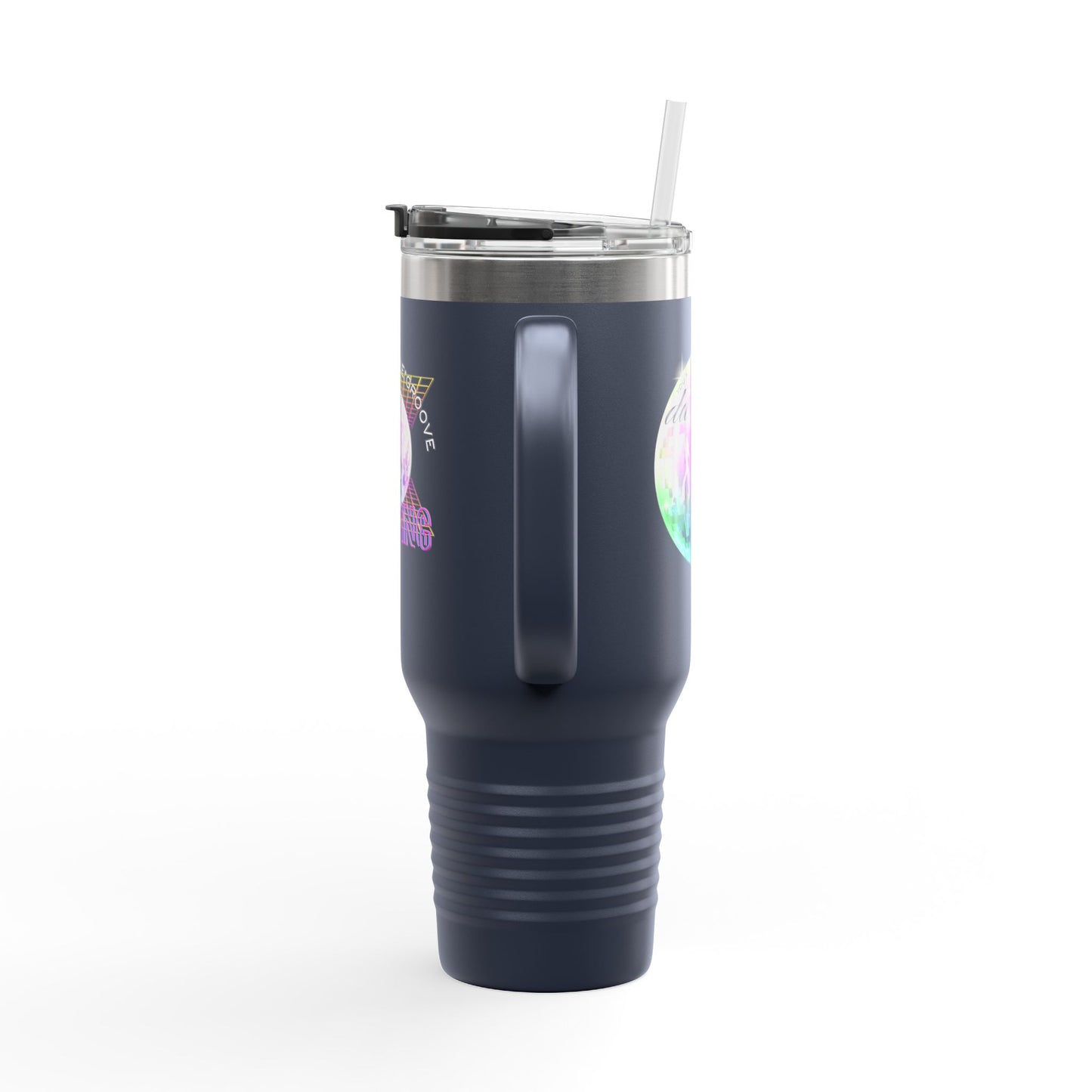 "Boogie, Hustle, Groove - Dancing" 40oz Insulated Travel Mug – Disco Dance Theme Stainless Steel Tumbler with Lid & Straw | Jeté Dance Shop