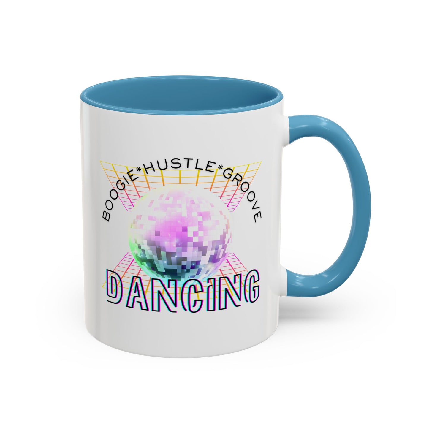 "Boogie, Hustle, Groove - Dancing" Disco Accent Coffee Mug – Fun Retro Dance Gift for Coffee Lovers