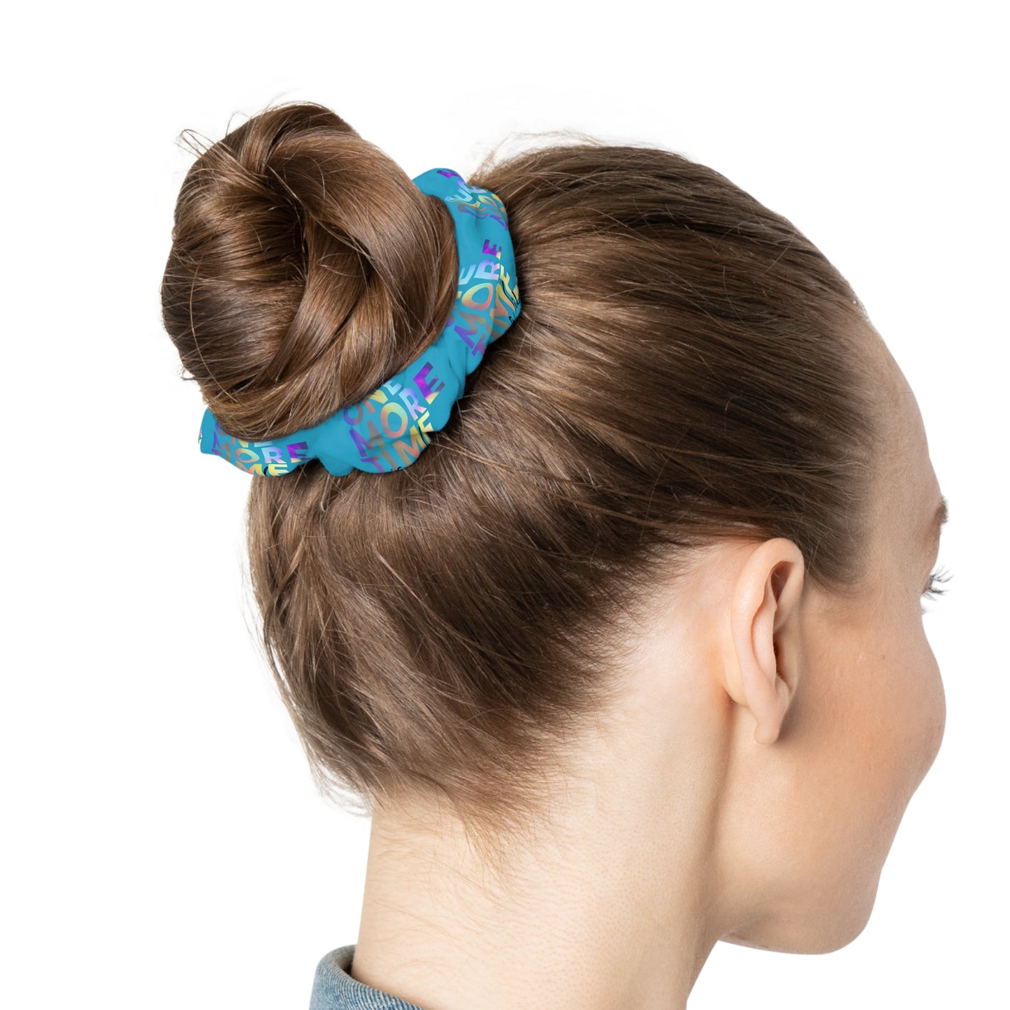 “One More Time Is a Lie” Scrunchie – Funny Dance Rehearsal Hair Accessory with Colorful Text Graphic