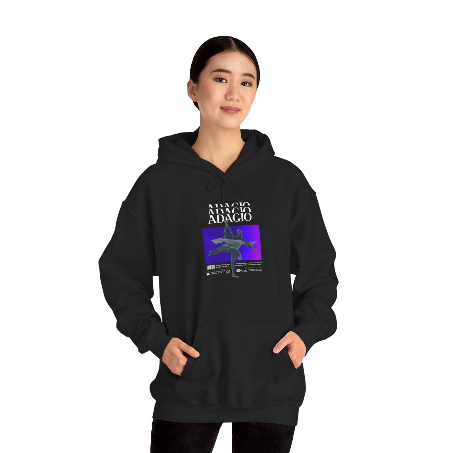 “Adagio” Ballet Term Definition with Streetwear-Style Ballerina Graphic - Unisex Heavy Blend™ Hooded Sweatshirt – Cozy Dance Hoodie for Ballet Lovers