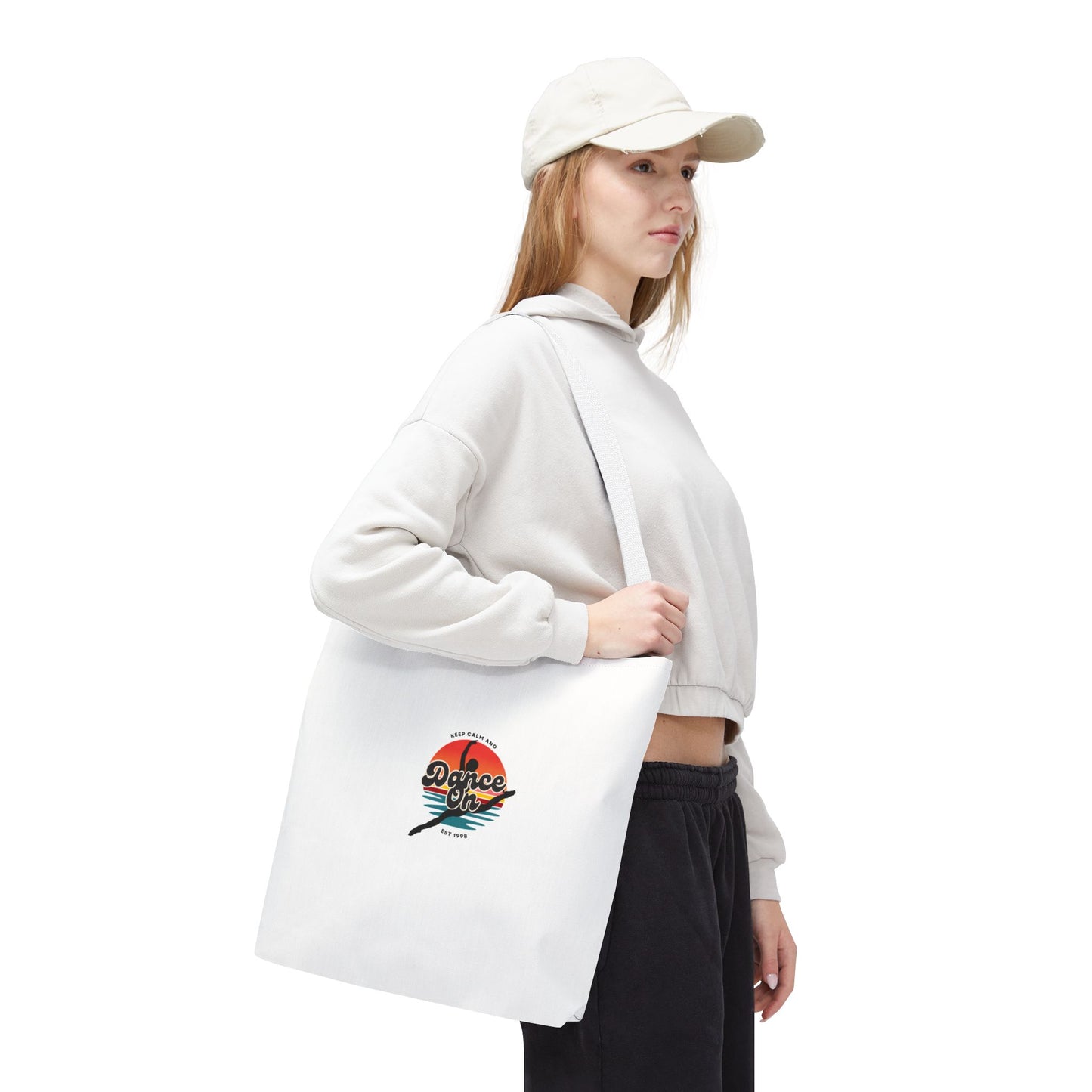 "Keep Calm and Dance On" Canvas Tote Bag – Retro Dance Graphic, Durable Shopping & Everyday Dance Bag