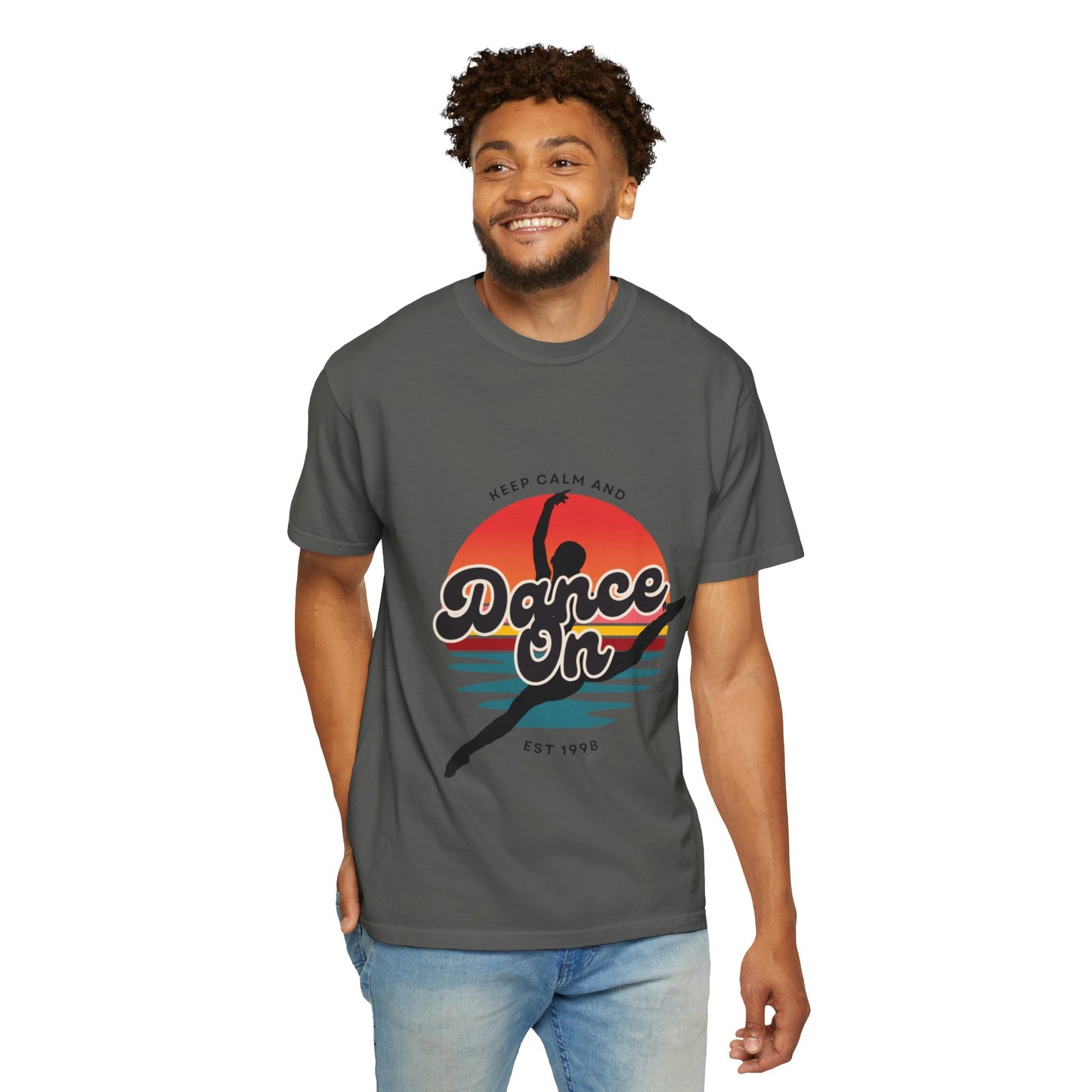 "Keep Calm and Dance On" Unisex Garment-Dyed T-Shirt – Retro Dance Graphic Tee – Vintage-Inspired Comfort Shirt for Dancers