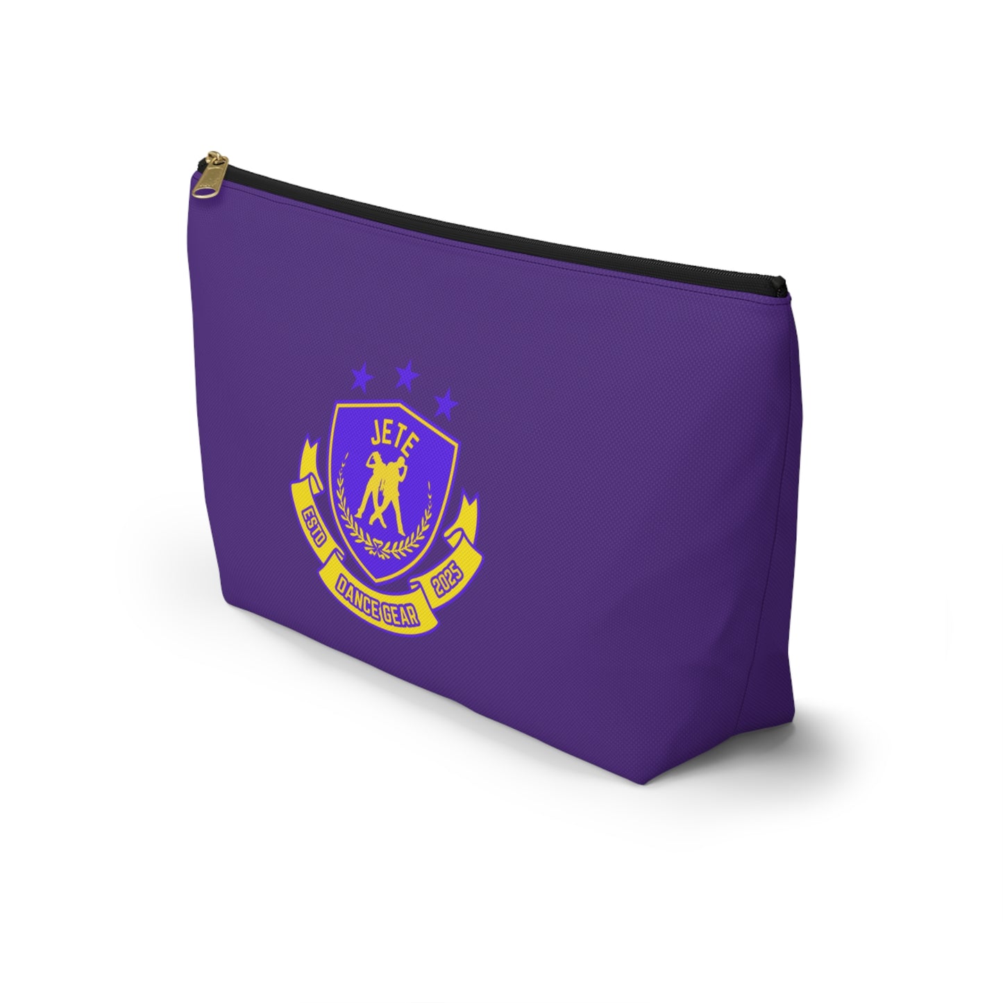 “Jeté Dance Gear" Makeup Bag – Colorful Collegiate-Inspired Dance Graphic – Stylish Zipper Pouch for Cosmetics, Accessories & Team Essentials