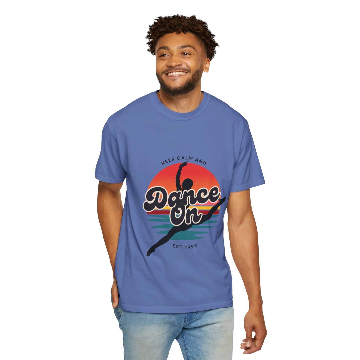 "Keep Calm and Dance On" Unisex Garment-Dyed T-Shirt – Retro Dance Graphic Tee – Vintage-Inspired Comfort Shirt for Dancers