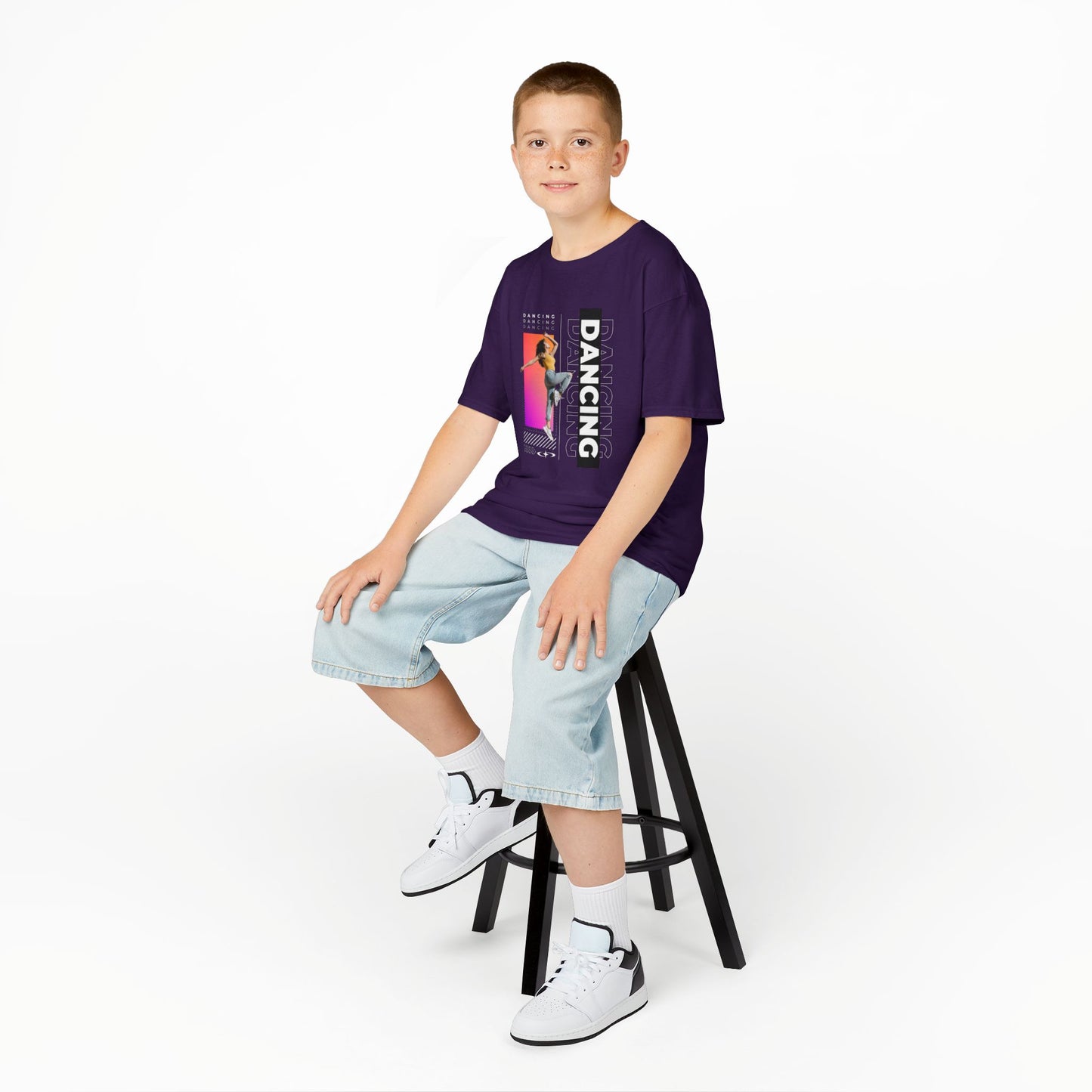 "Dancing" Youth Short Sleeve T-Shirt – Streetwear-Inspired Design with Female Dancer Graphic – Trendy Dance Apparel for Kids