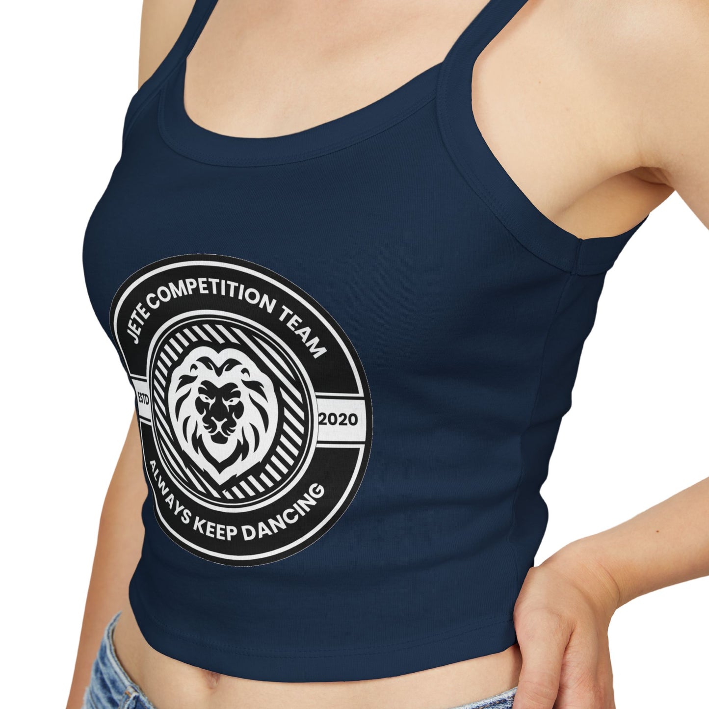 "Jeté Competition Team – Always Keep Dancing" Women’s Spaghetti Strap Tank Top – Collegiate-Inspired Dance Graphic | Stylish Team Apparel for Dancers & Performers