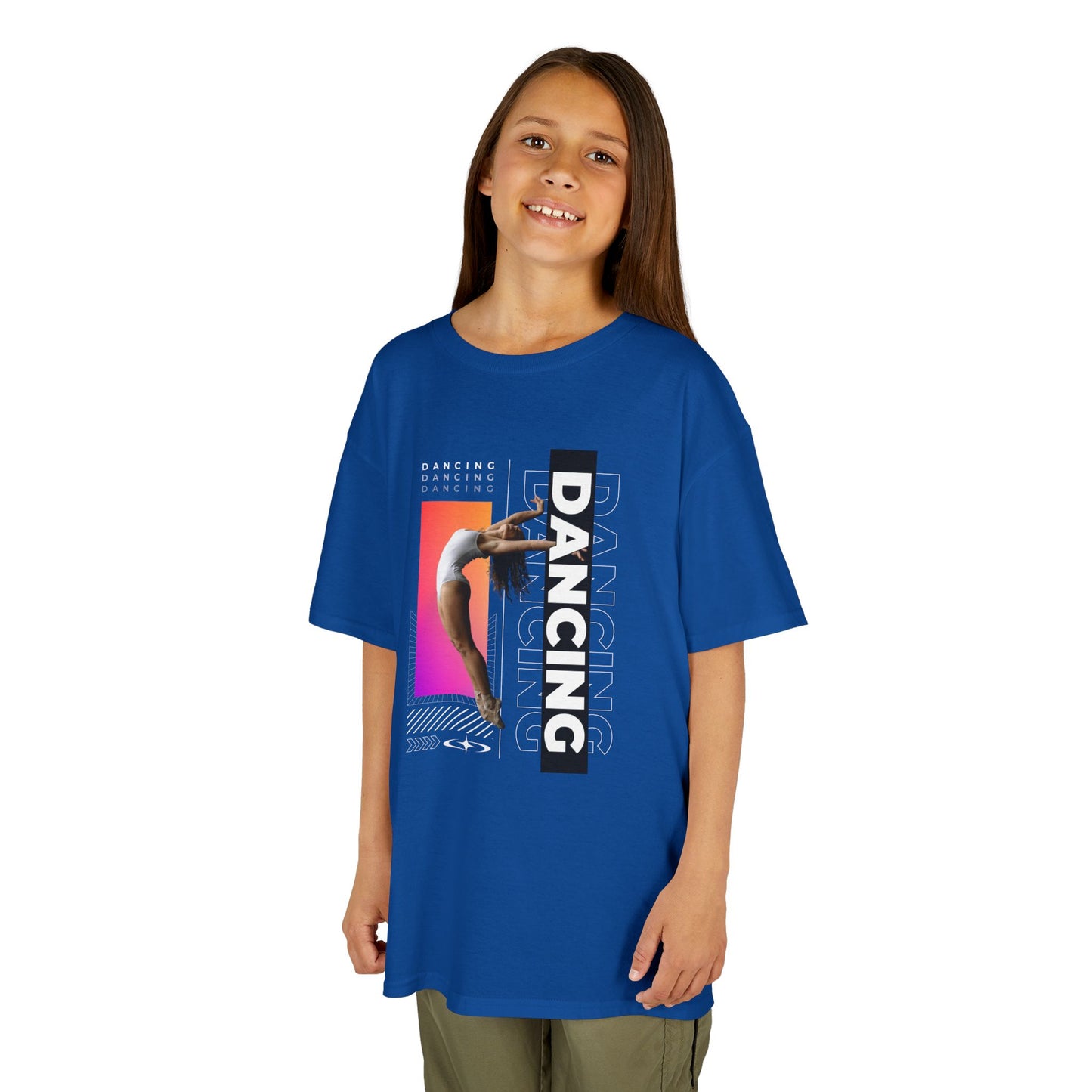 “Dancing” Youth Short Sleeve T-Shirt – Streetwear-Inspired Female Dancer Graphic – Stylish Kids Dance Apparel Tee