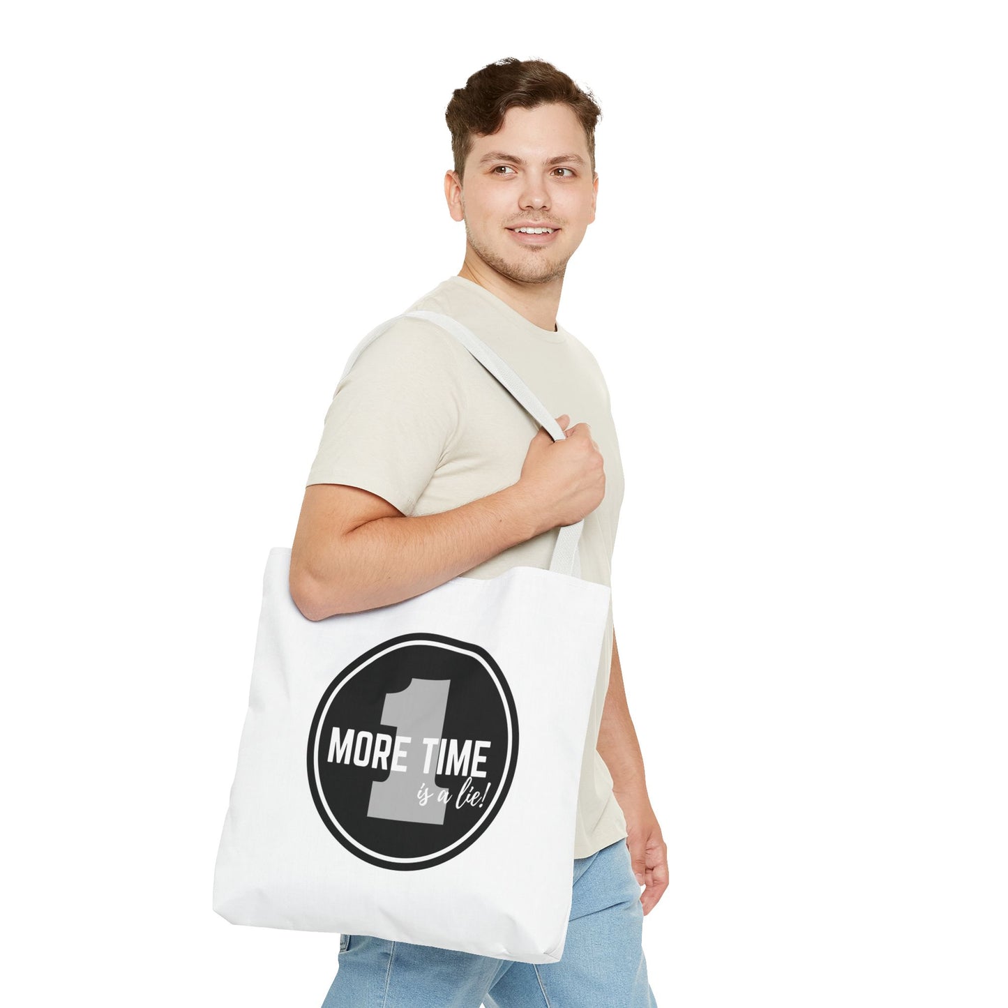 "One More Time is a Lie" Dance Tote Bag – Bold Emblem Graphic Canvas Bag for Dancers, Rehearsals & Everyday Use