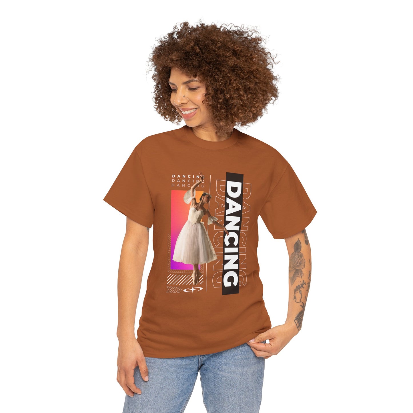 “Dancing” Streetwear-Inspired Female Dancer Unisex Heavy Cotton Tee – Urban Dance Graphic T-Shirt for Performers and Dance Lovers