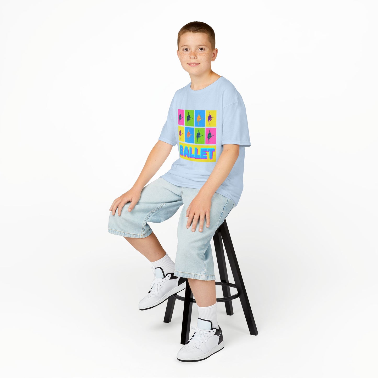 "Ballet" Youth Short Sleeve T-Shirt – Pop Art Inspired Design with Ballet Dancer Graphics – Dance Apparel for Kids