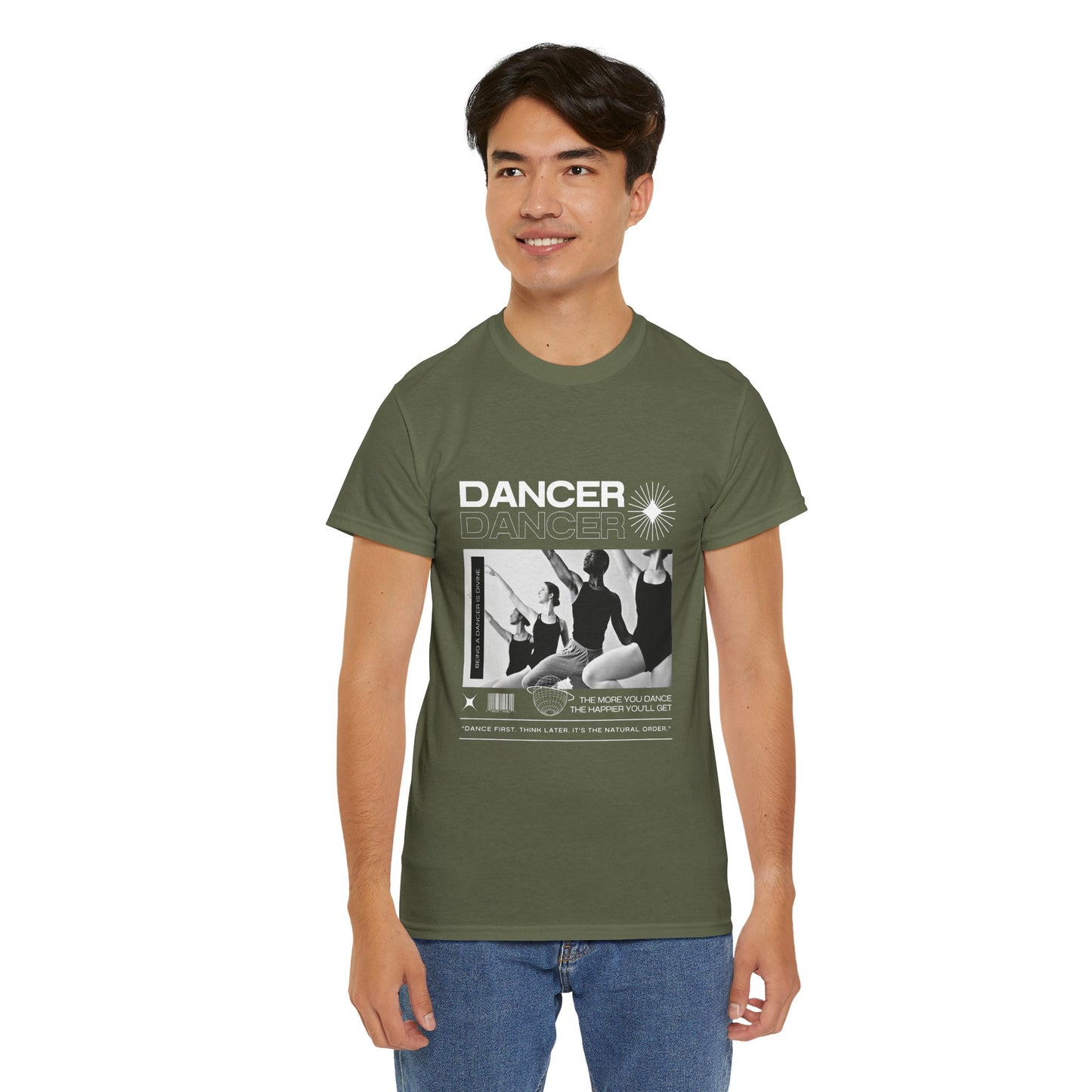 "Dancer" with ballet dancers at the Barre - Unisex Heavy Cotton Tee | Streetwear-Inspired Ballet Training Graphic T-Shirt for Dance Lovers