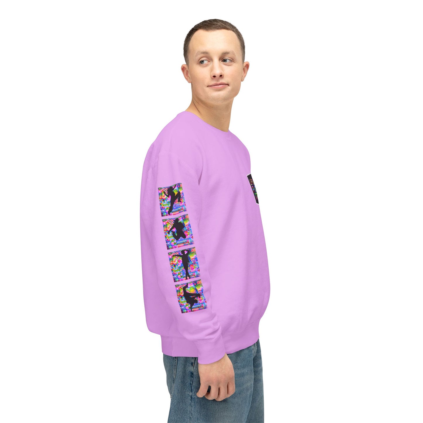 Levels Premium Collection Dance Crewneck Sweatshirt – Vibrant Unisex Streetwear Pullover with "Levels Pictures Textures" Front Text and Dancer Silhouettes on Sleeves