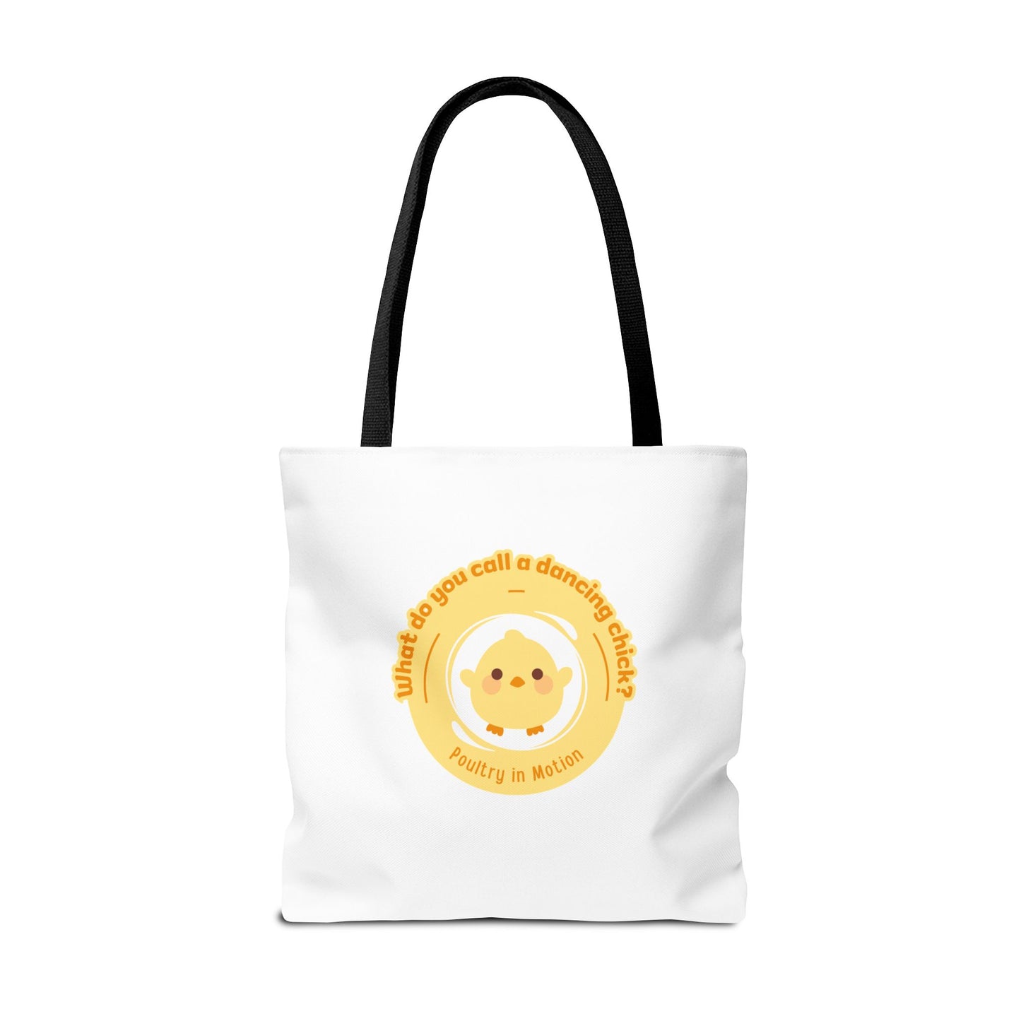 "What do you call a dancing chick? Poultry in Motion" Funny Dance Tote Bag – Kawaii Chicken Canvas Tote for Dancers & Dance Lovers