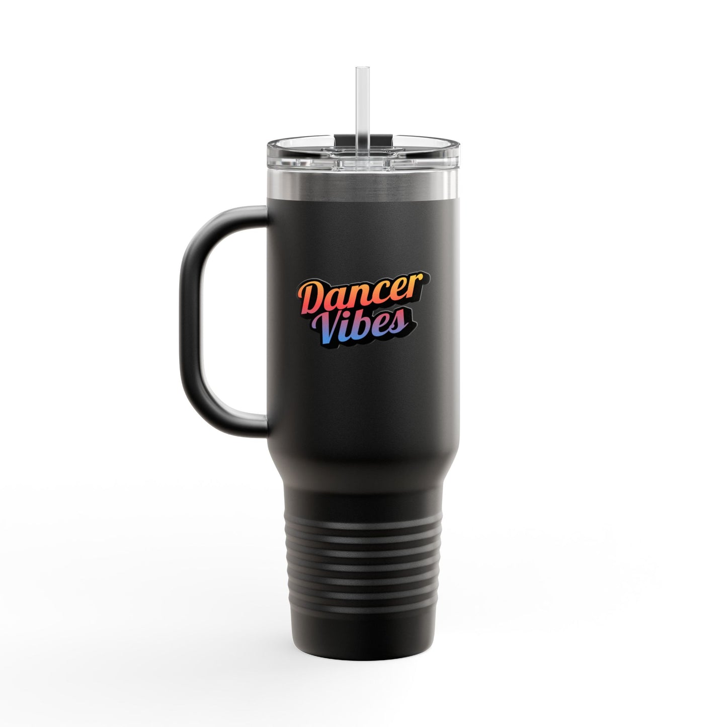 "Dancer Vibes" 40oz Insulated Travel Mug – Retro-Inspired Stainless Steel Tumbler for Dance Lovers | Hot & Cold Beverage Travel Cup with Handle and Leak-Proof Lid
