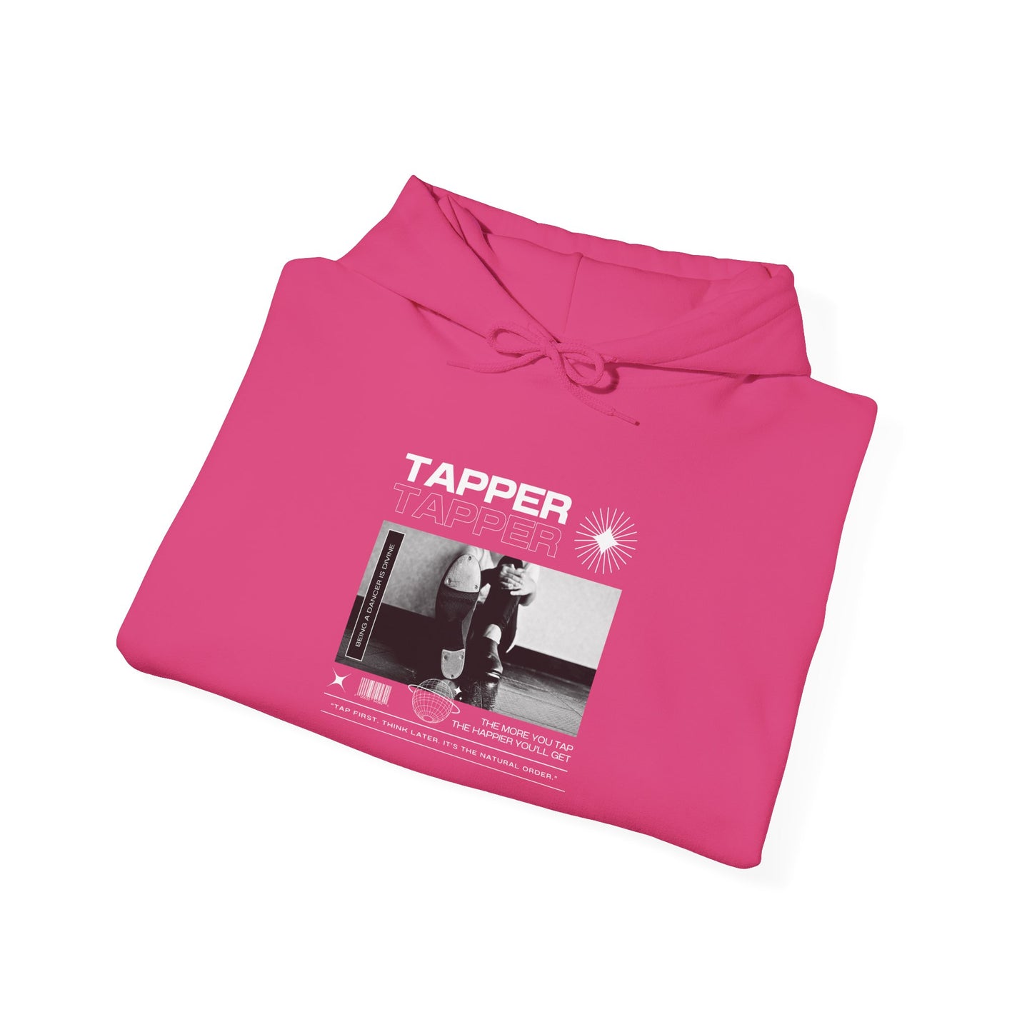 “Tapper” Tap Dance Text with Streetwear-Style Tap Shoes Graphic – Unisex Heavy Blend™ Hooded Sweatshirt – Cozy Dance Hoodie for Tap Dancers & Performing Arts Fans