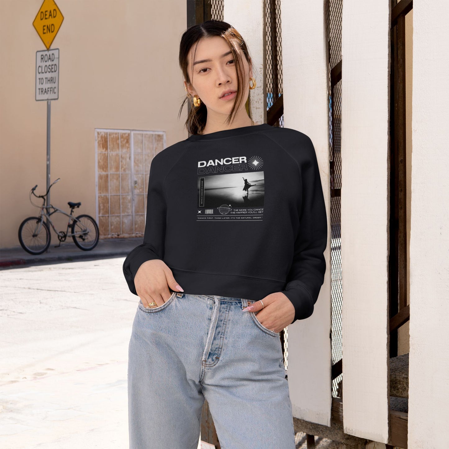 “Dancer” Arabesque on the Beach Graphic | Streetwear-Inspired Ballet Dance Sweatshirt for Dancers & Enthusiasts - Women’s Cropped Sweatshirt