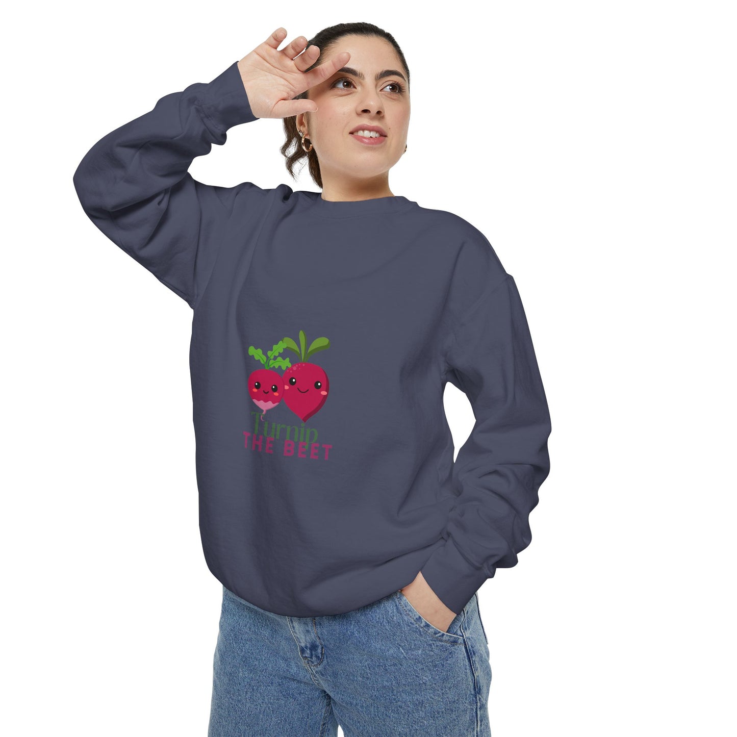 "Turnip the Beet" Unisex Lightweight Crewneck Sweatshirt – Fun Dance Pun Pullover with Cute Pepper Graphic for Dancers & Music Fans