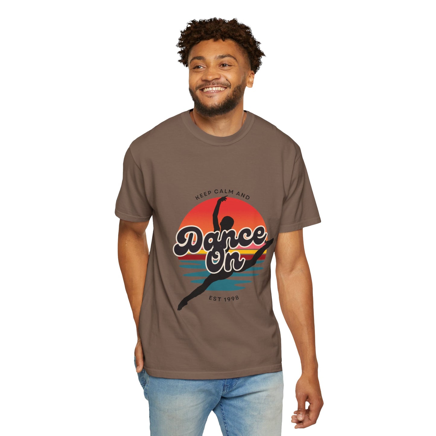 "Keep Calm and Dance On" Unisex Garment-Dyed T-Shirt – Retro Dance Graphic Tee – Vintage-Inspired Comfort Shirt for Dancers