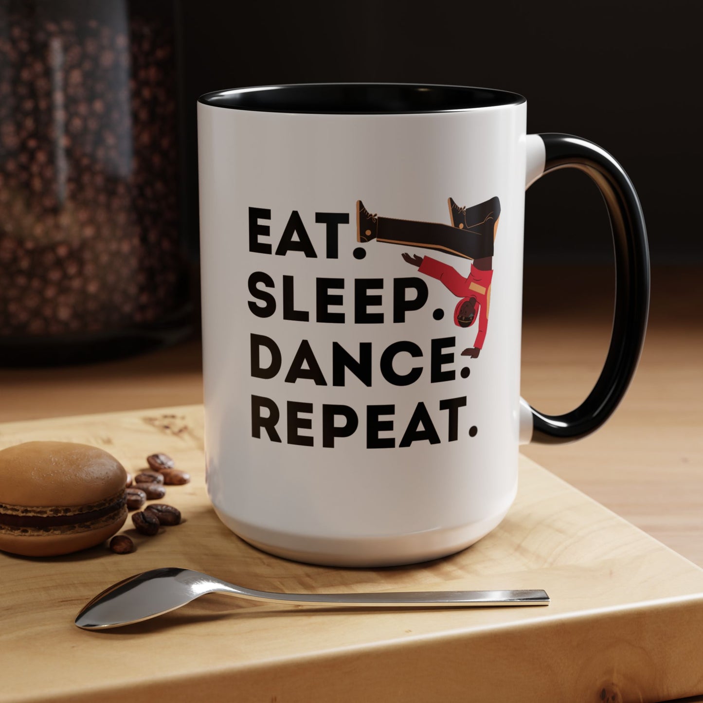 "Eat Sleep Dance Repeat" Accent Coffee Mug – Bold B-Boy Graphic Ceramic Mug for Hip Hop Dancers