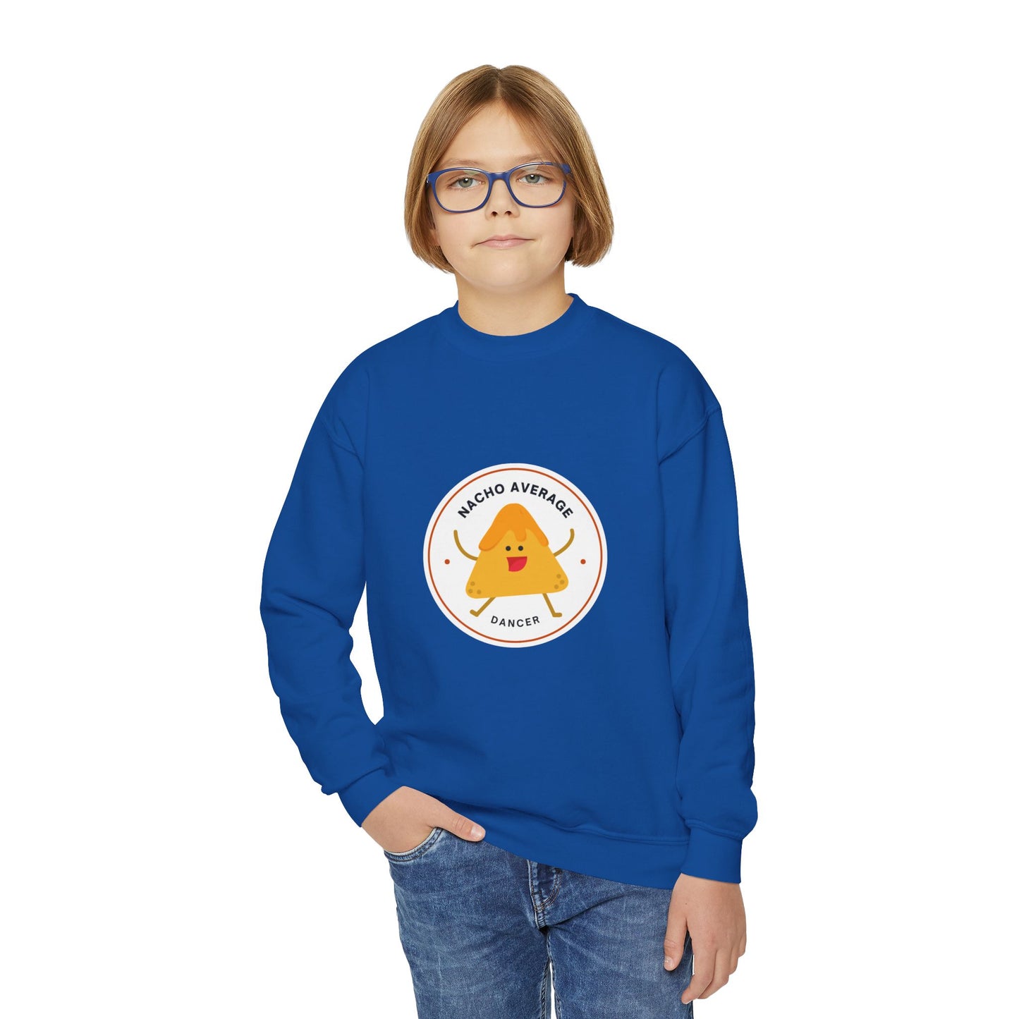 "Nacho Average Dancer" – Funny Youth Crewneck Dance Sweatshirt | Cute Nacho Graphic Kids Pullover