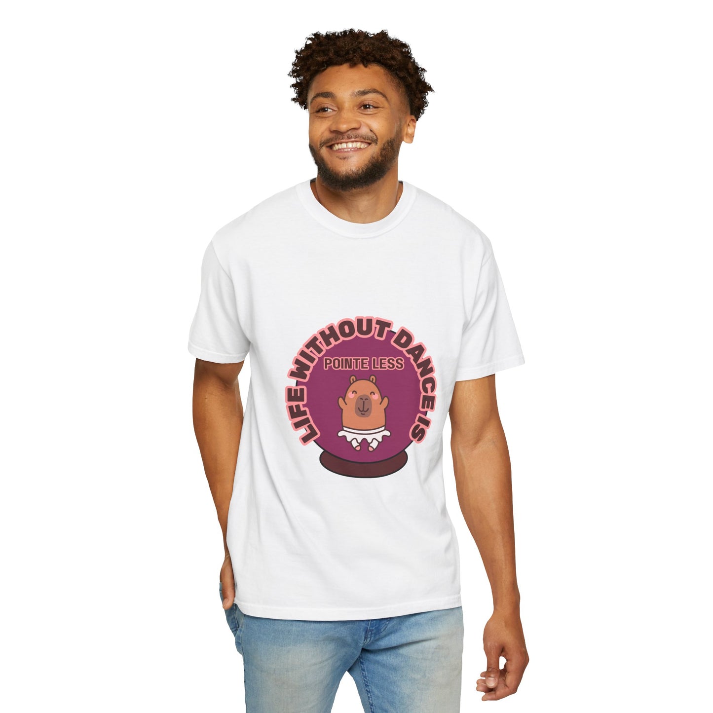 "Life Without Dance is Pointeless" Unisex Garment-Dyed T-Shirt – Cute Dancing Capybara Graphic Tee – Funny Dance Shirt for Animal Lovers & Performers
