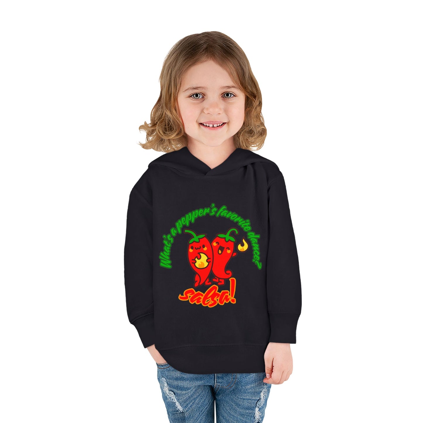 "What's a Pepper's Favorite Dance? Salsa!" Toddler Fleece Dance Hoodie – Funny Colorful Pullover for Kids