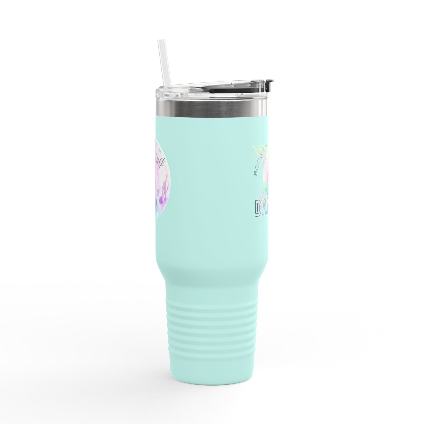 "Boogie, Hustle, Groove - Dancing" 40oz Insulated Travel Mug – Disco Dance Theme Stainless Steel Tumbler with Lid & Straw | Jeté Dance Shop